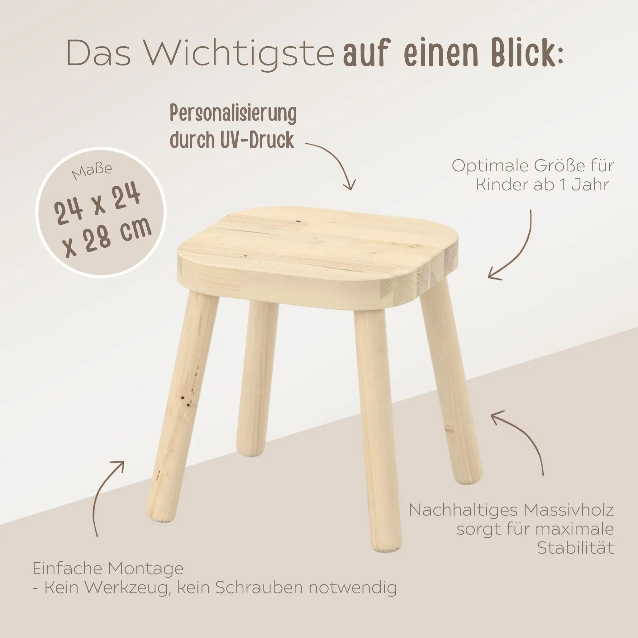 Holzhocker Kinder personalisiert - Tiere Aquarell - wunderwunsch