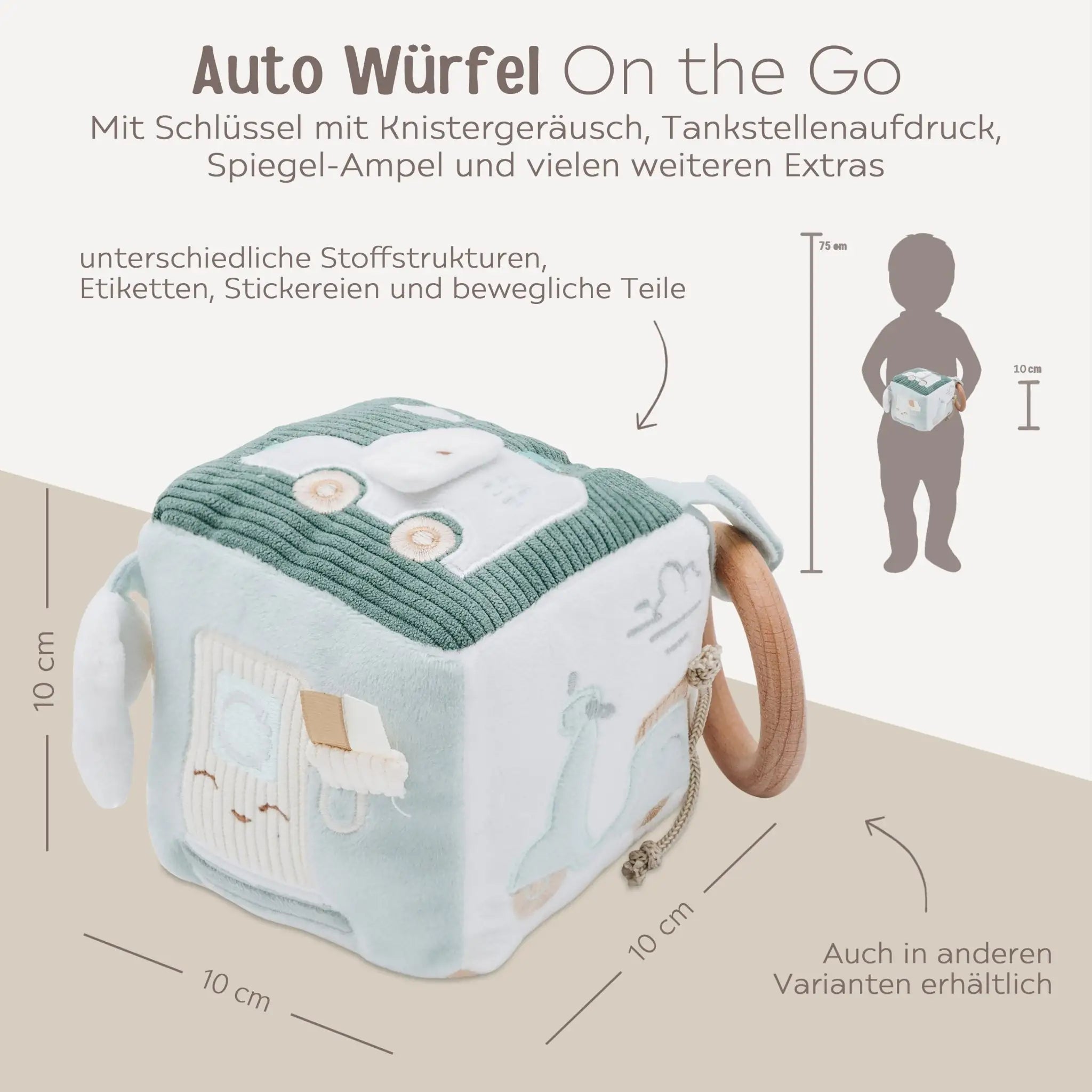 JOLLEIN Activity Stoffwürfel personalisierbar - Fee & Auto - wunderwunsch