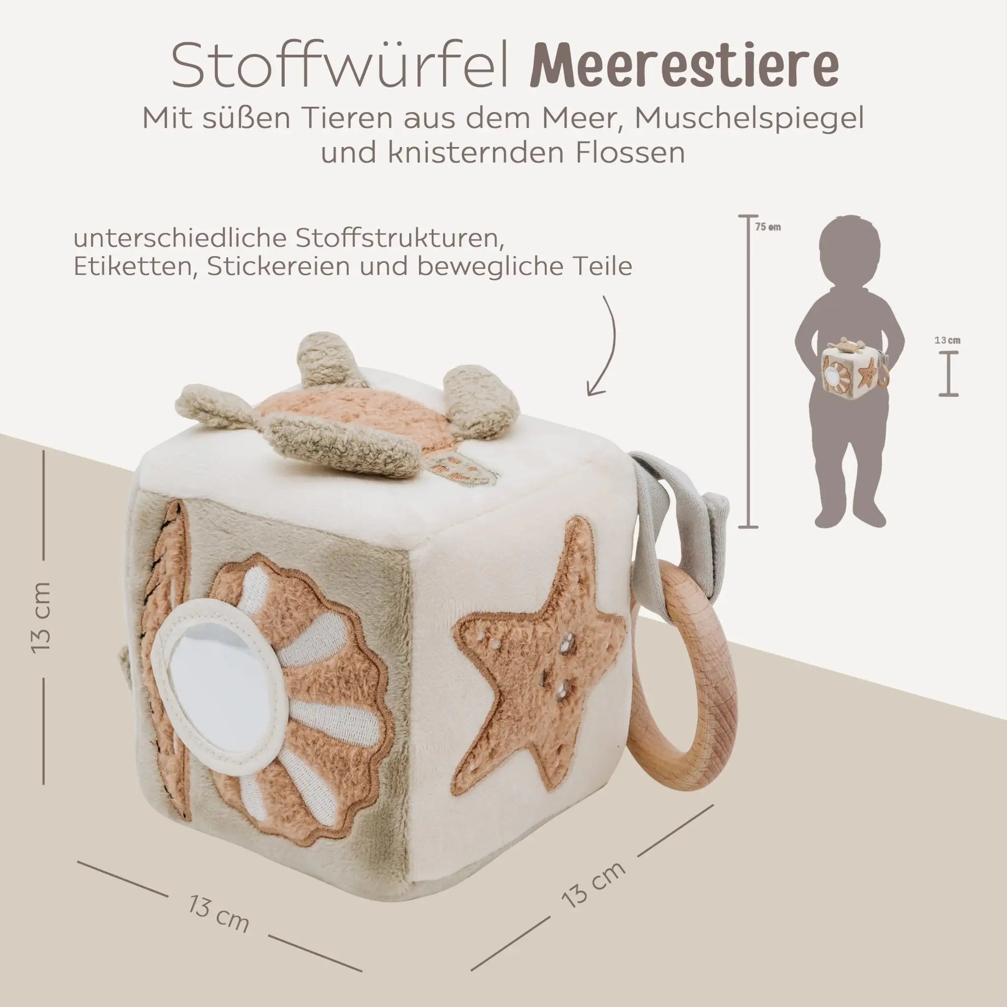JOLLEIN Activity Stoffwürfel personalisierbar - Meerestiere - wunderwunsch