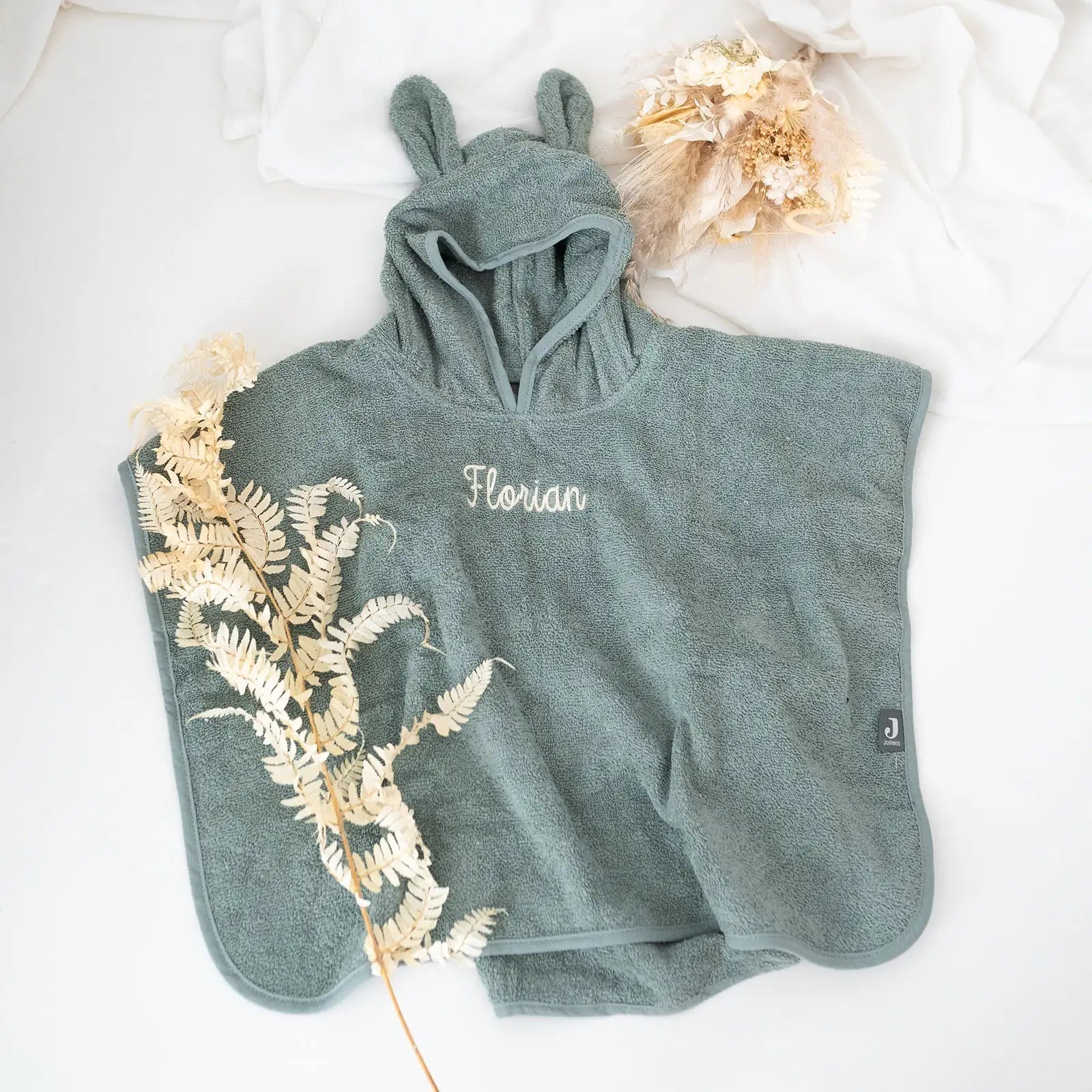 JOLLEIN Baby Badeponcho personalisiert mit Ohren Frottee - wunderwunsch