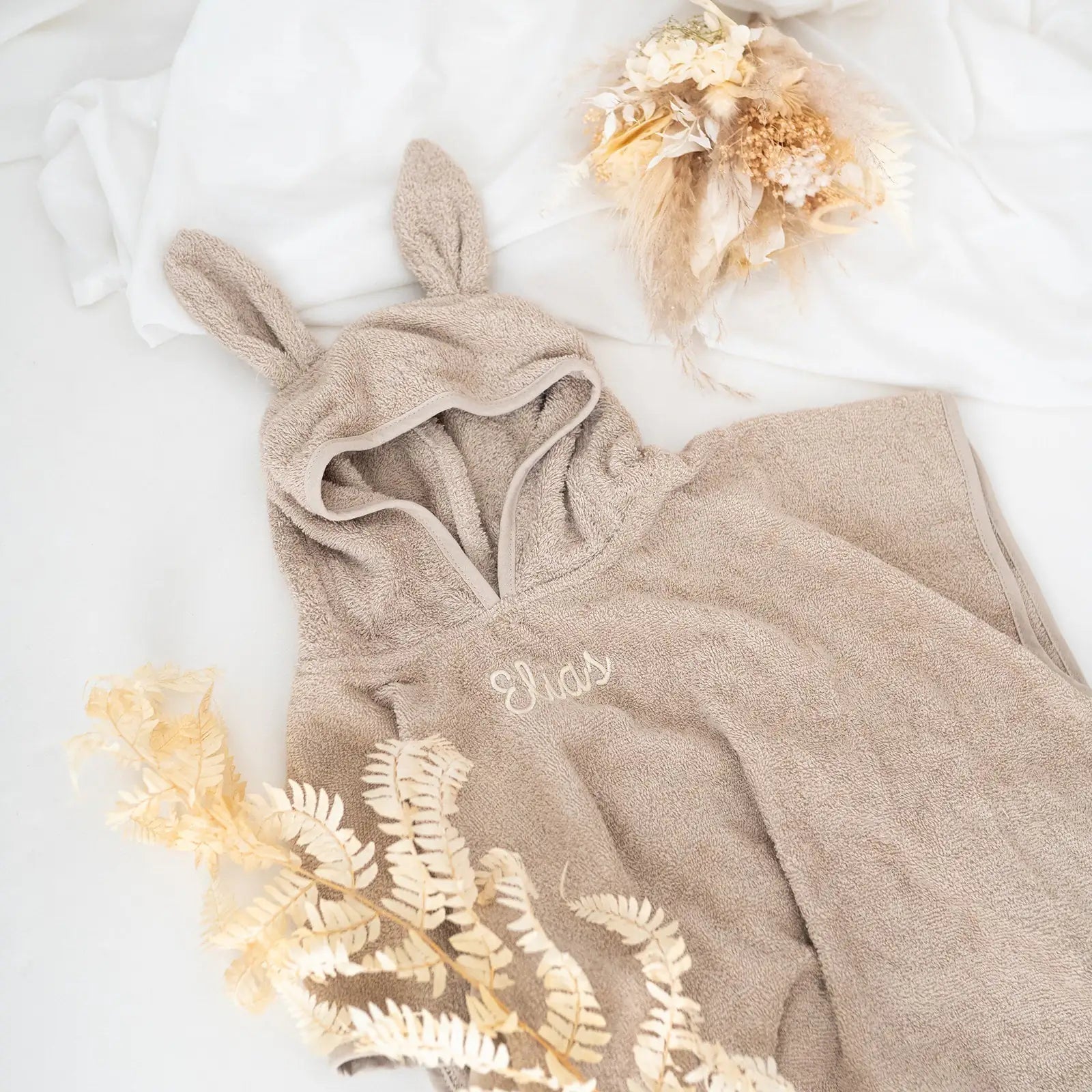 JOLLEIN Baby Badeponcho personalisiert mit Ohren Frottee - wunderwunsch