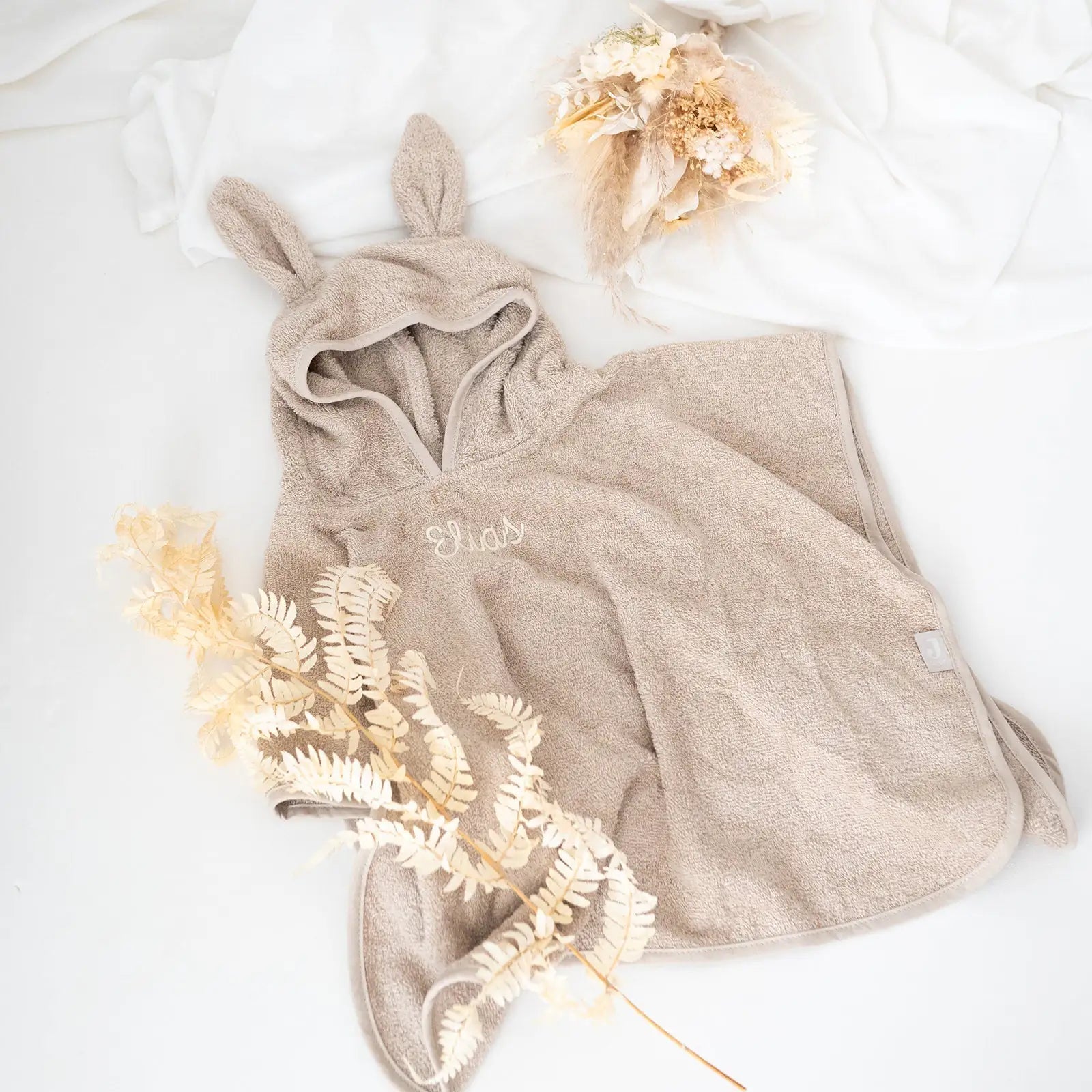 JOLLEIN Baby Badeponcho personalisiert mit Ohren Frottee - wunderwunsch