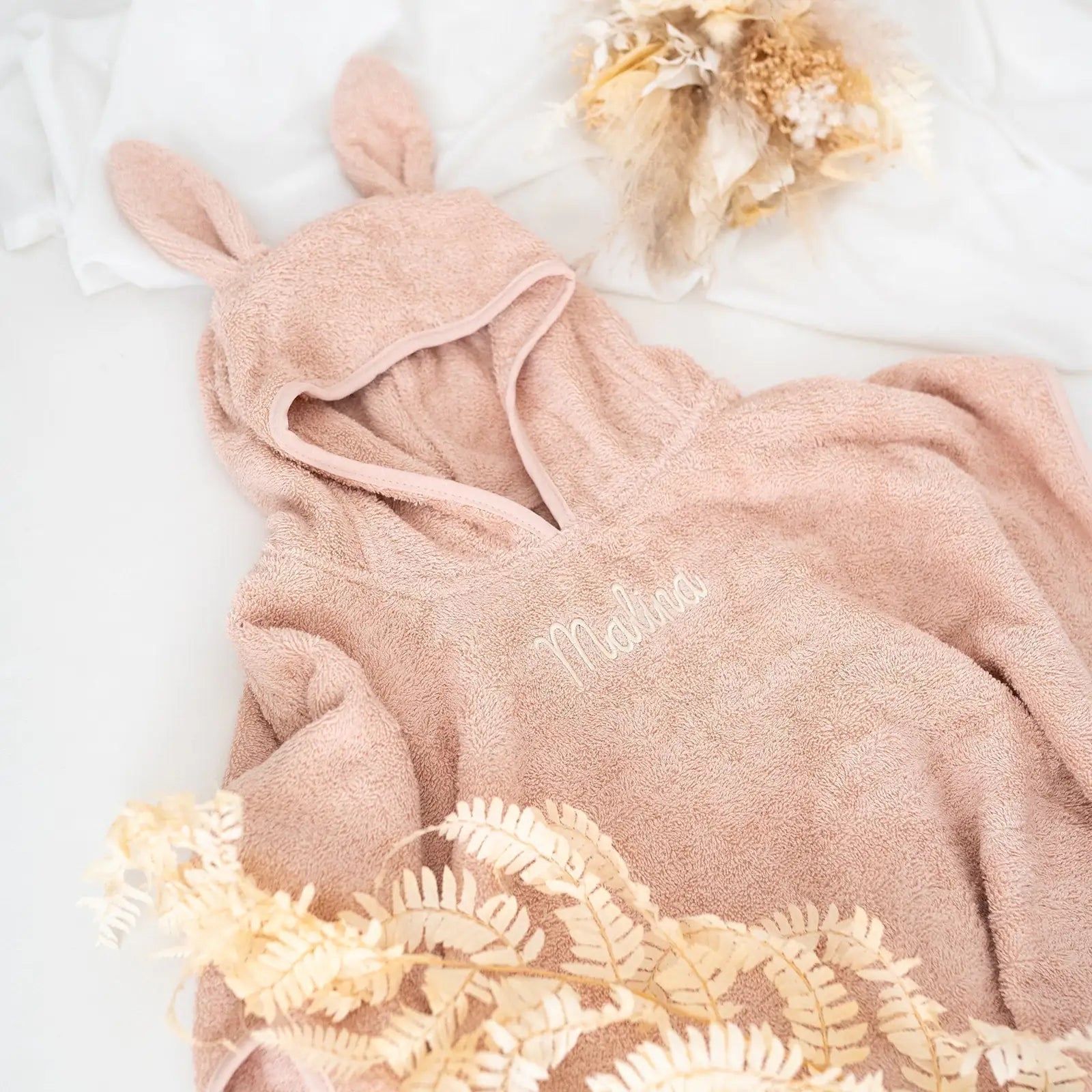 JOLLEIN Baby Badeponcho personalisiert mit Ohren Frottee - wunderwunsch