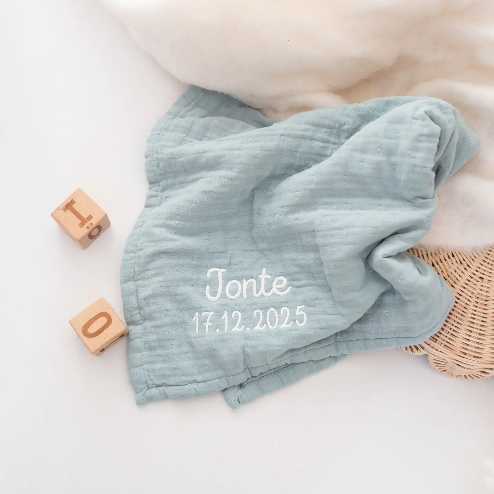 JOLLEIN Baby Musselin Mulldecke personalisiert - wunderwunsch