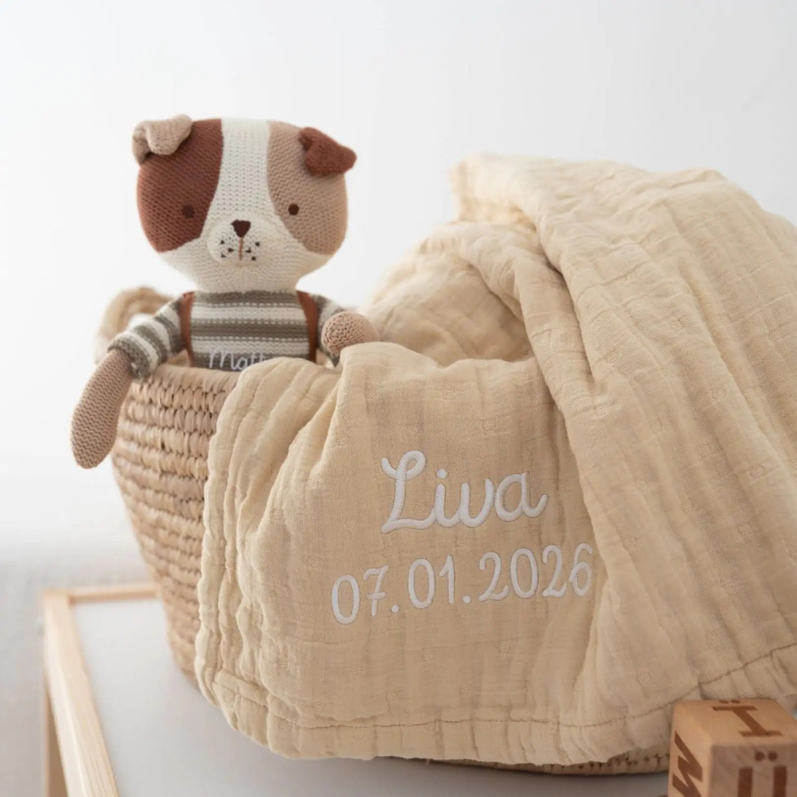 JOLLEIN Baby Musselin Mulldecke personalisiert - wunderwunsch