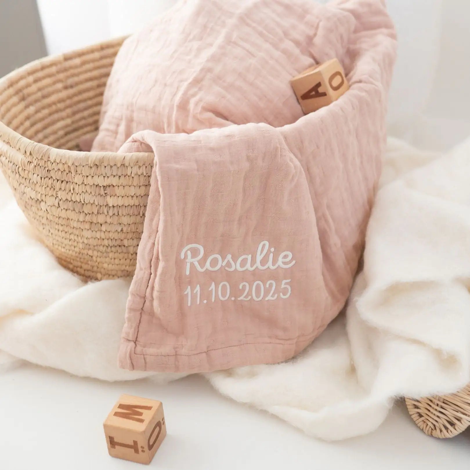 JOLLEIN Baby Musselin Mulldecke personalisiert - wunderwunsch