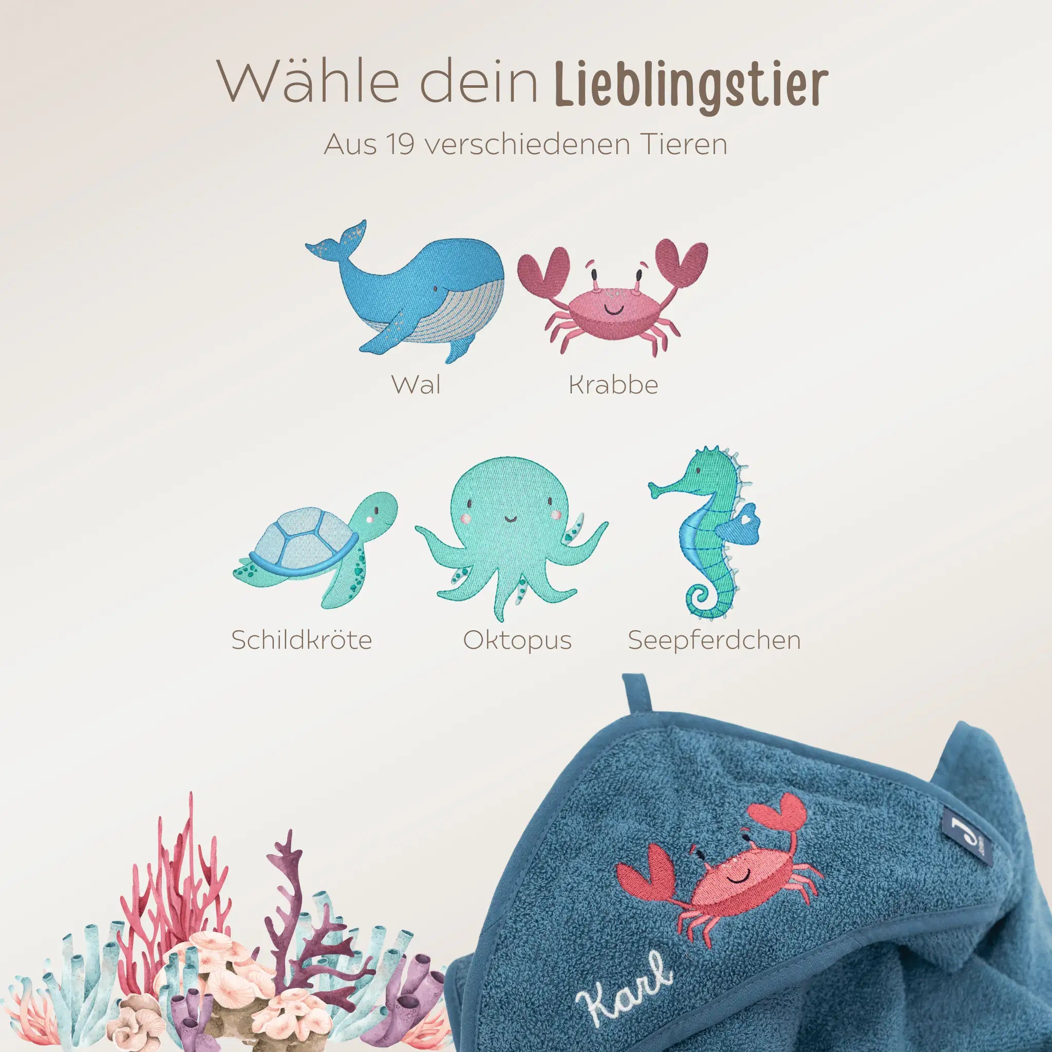 JOLLEIN Kinder Handtuch 50x90 cm personalisiert - Wunderwunsch Tiere - wunderwunsch