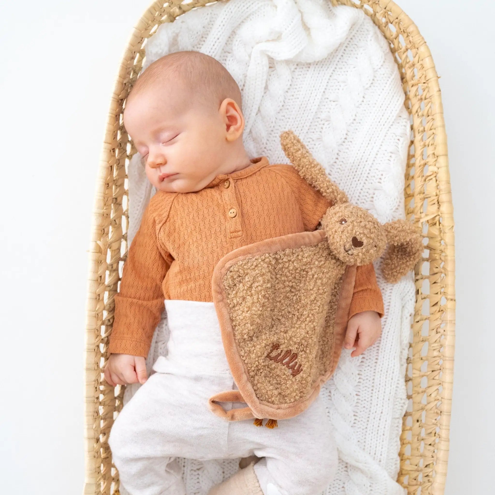 JOLLEIN Schmusetuch personalisiert Hase Bouclé biscuit - wunderwunsch