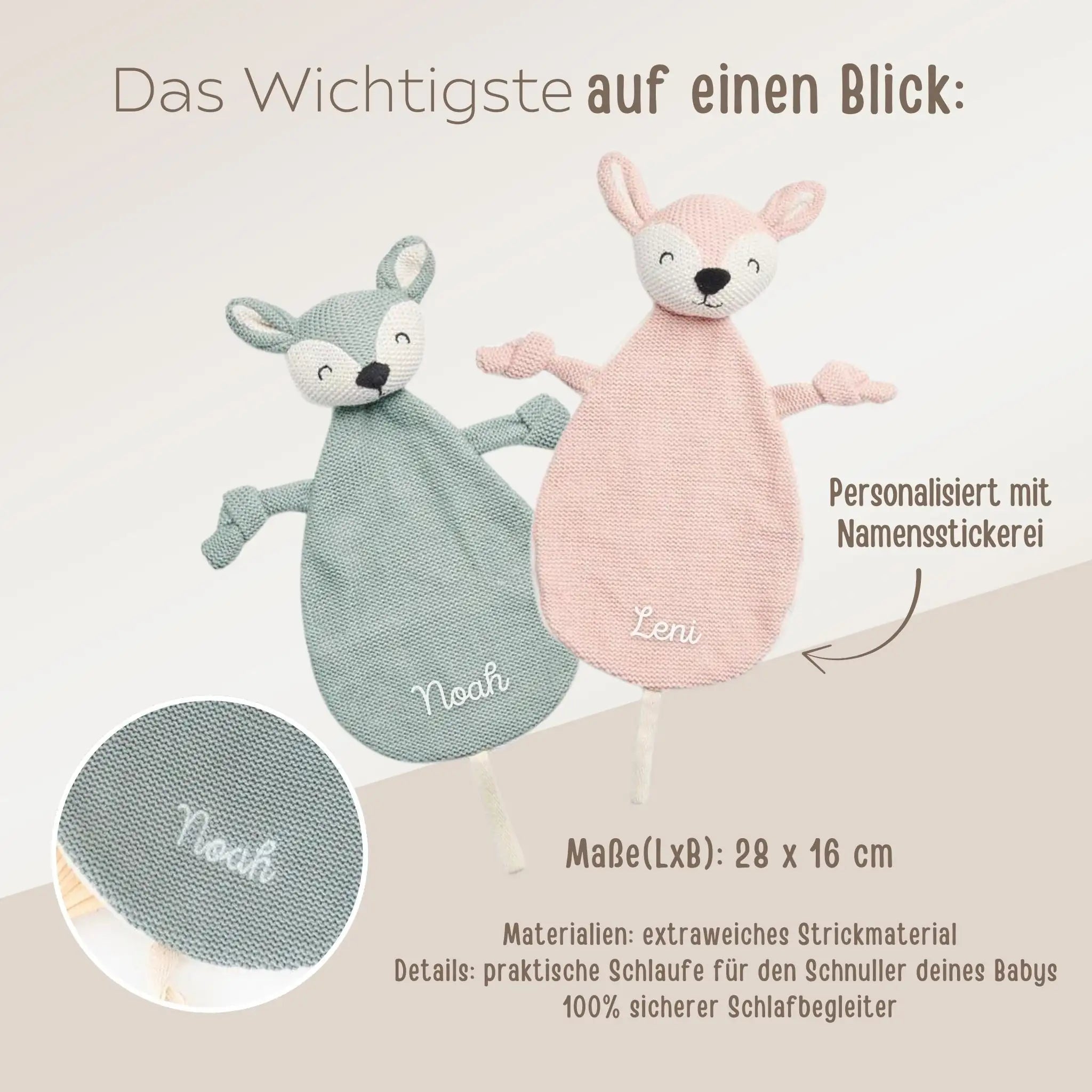 JOLLEIN Schmusetuch Reh personalisiert - wunderwunsch