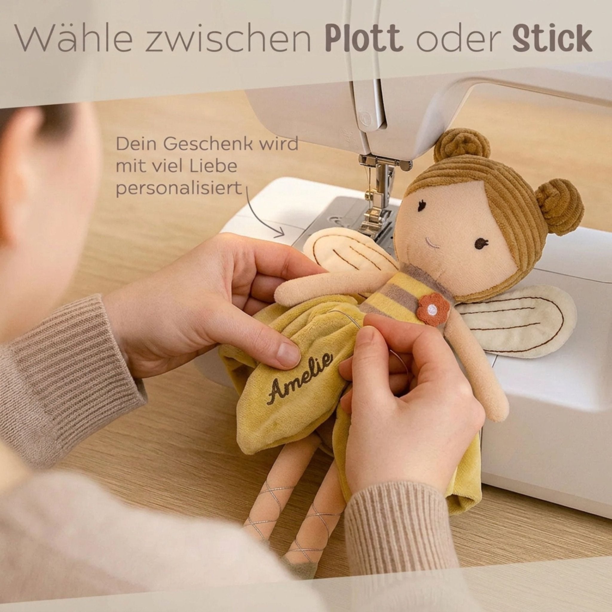 JOLLEIN Stoffpuppe Biene blonde Zöpfe personalisiert - wunderwunsch