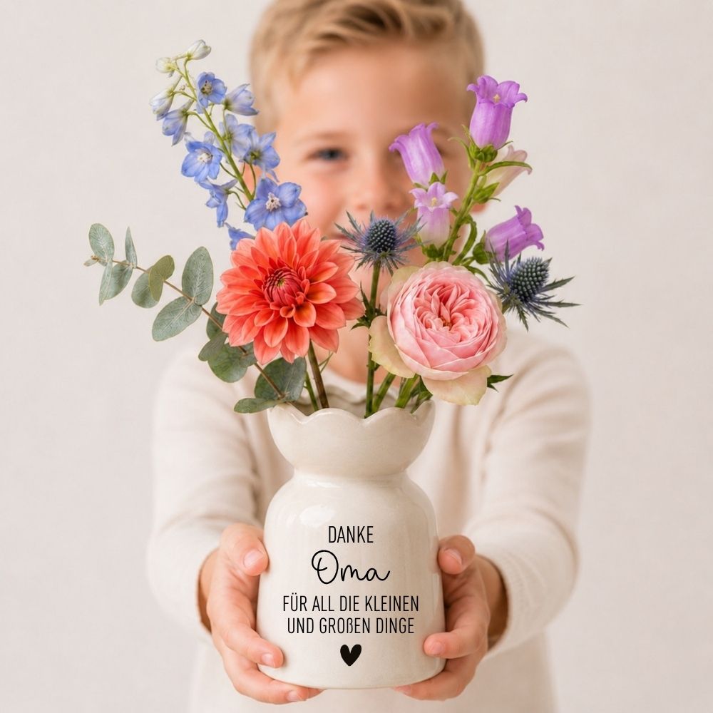 Keramikvase Blumenform - Danke für all die großen und kleinen Dinge - wunderwunsch