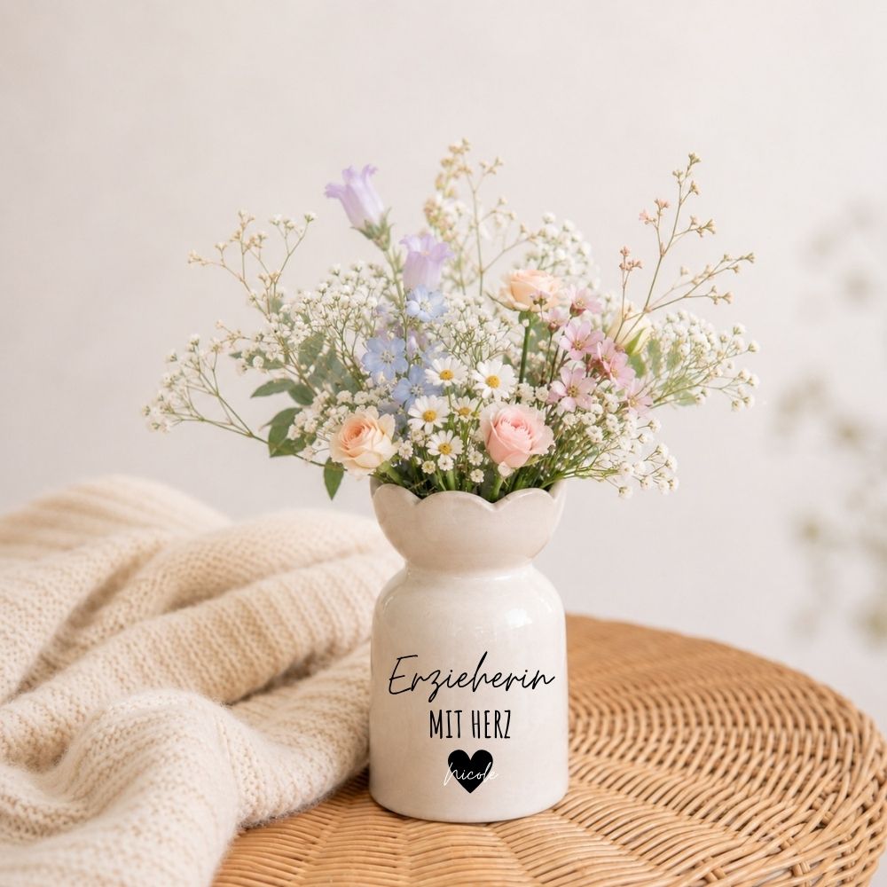 Keramikvase Blumenform - Erzieherin/Lehrerin mit Herz - wunderwunsch