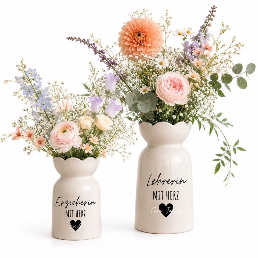 Keramikvase Blumenform - Erzieherin/Lehrerin mit Herz - wunderwunsch