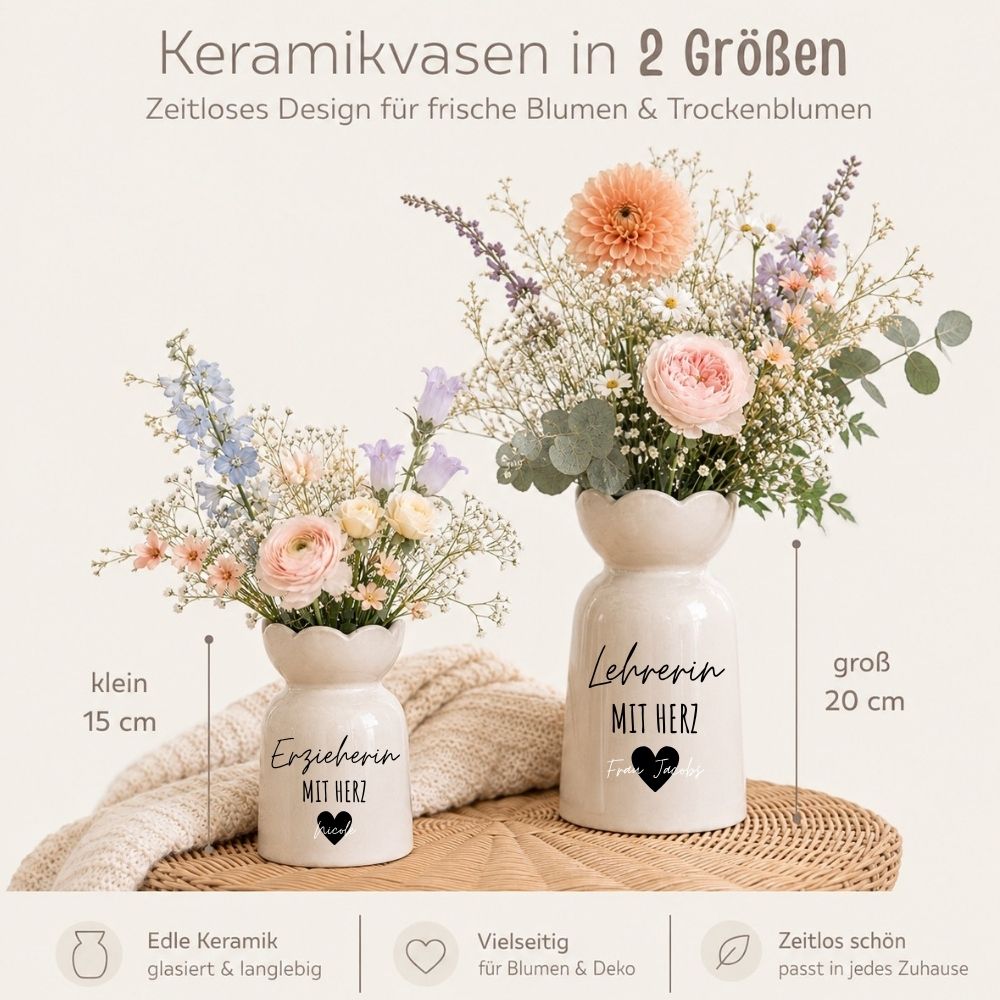 Keramikvase Blumenform - Erzieherin/Lehrerin mit Herz - wunderwunsch