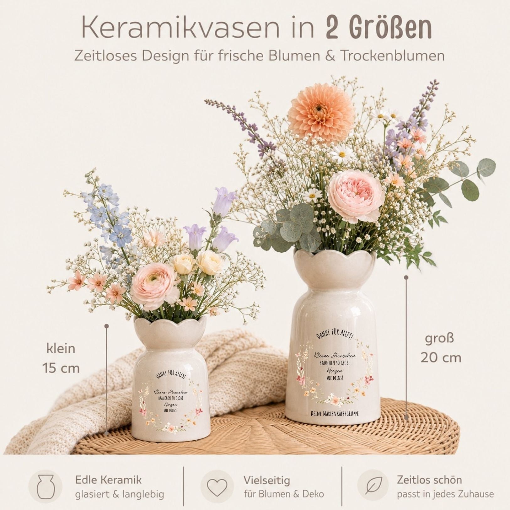Keramikvase Blumenform - Kleine Menschen brauchen so große Herzen wie deins - wunderwunsch