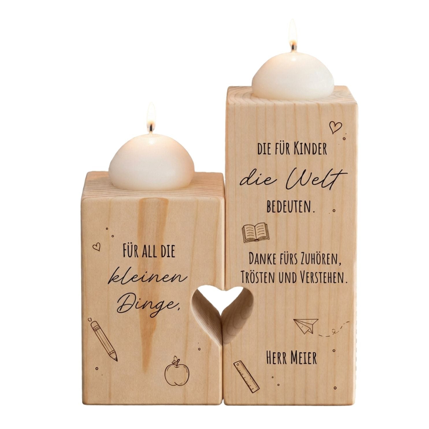 Kerzenhalter aus Holz mit Herz personalisiert - Dankeschön für Lehrer & Erzieher - wunderwunsch