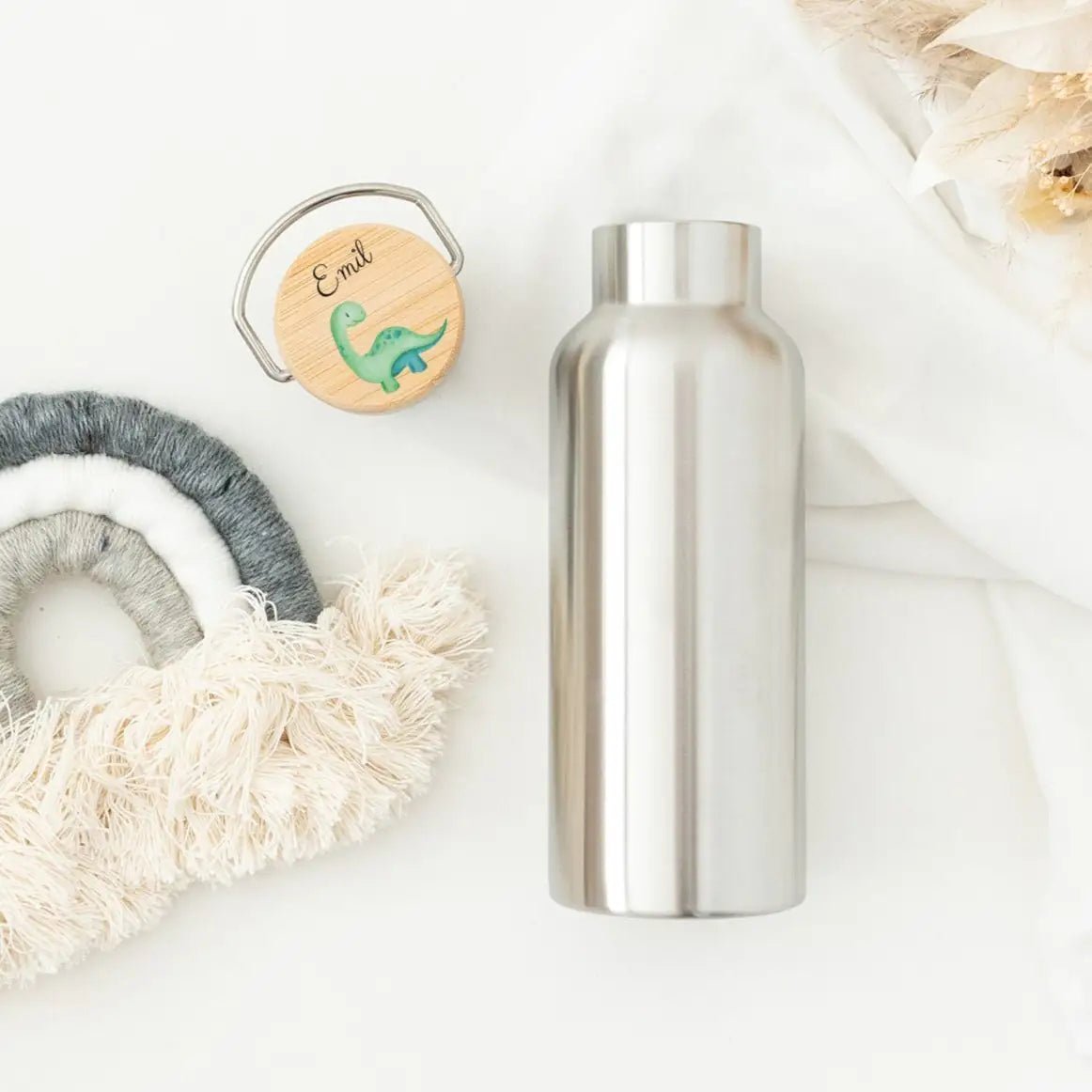 Kinder Trinkflasche Edelstahl personalisiert - Dinosaurier Aquarell - wunderwunsch