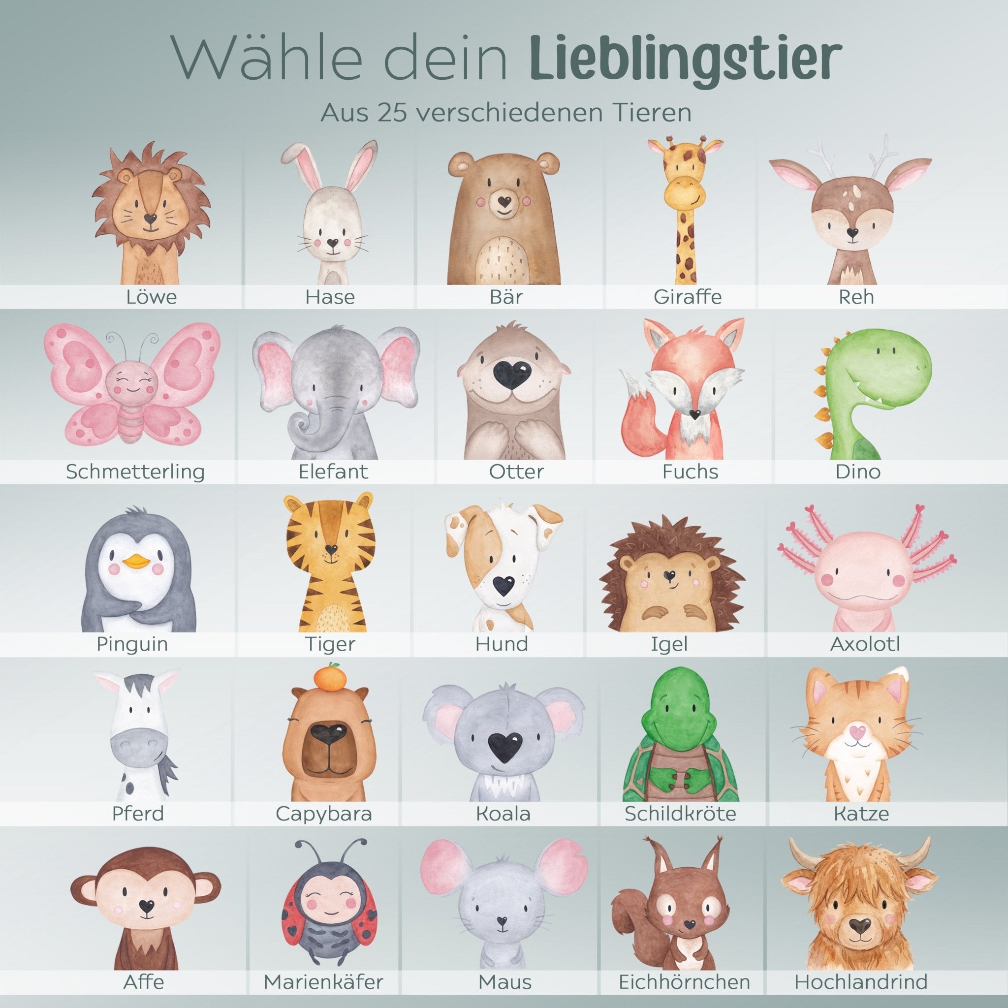 Kinder Trinkflasche Edelstahl personalisiert - Tier Aquarell - wunderwunsch