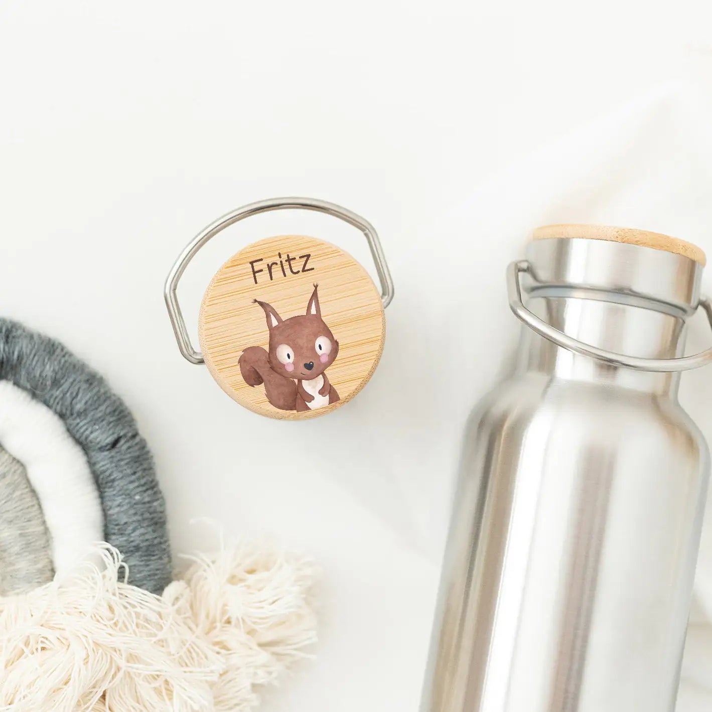 Kinder Trinkflasche Edelstahl personalisiert - Tier Aquarell - wunderwunsch