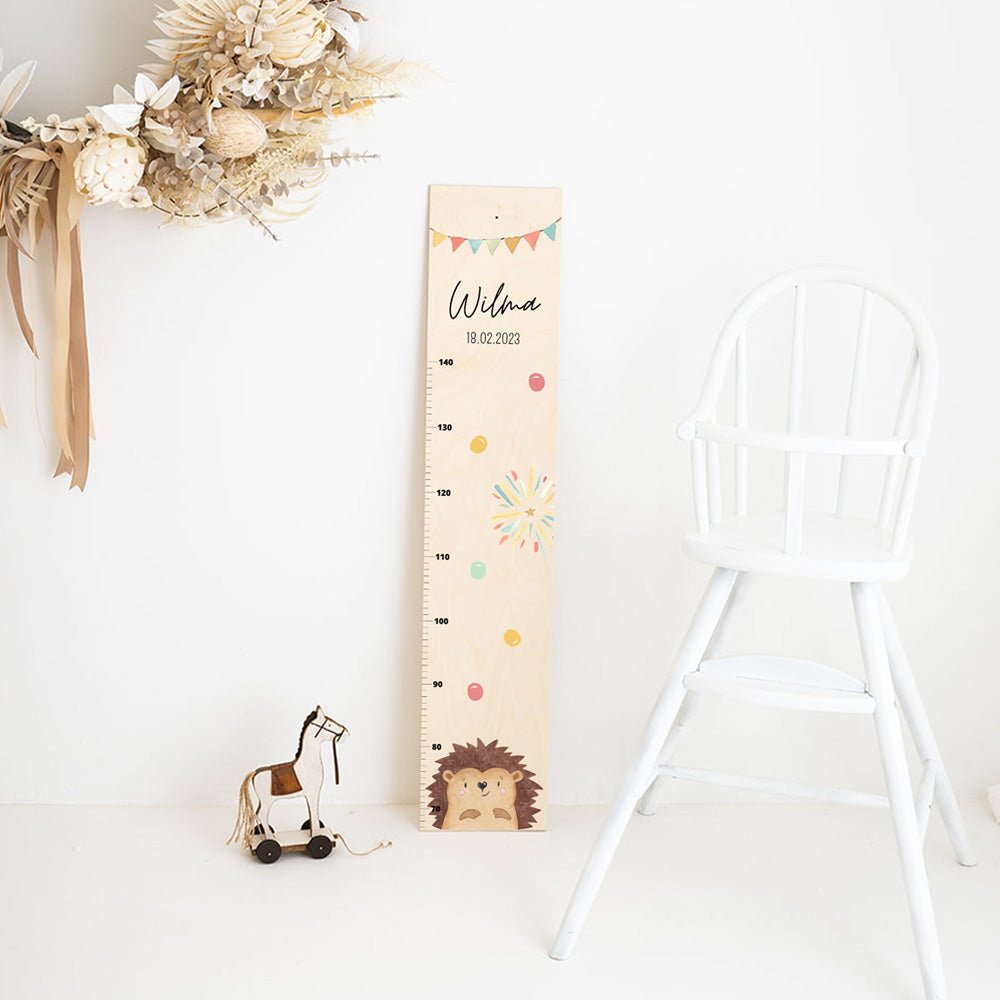 Kindermesslatte Holz personalisiert - Tier Girlande Aquarell - wunderwunsch