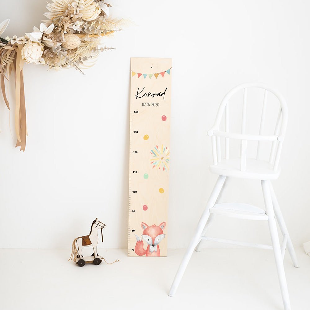 Kindermesslatte Holz personalisiert - Tier Girlande Aquarell - wunderwunsch