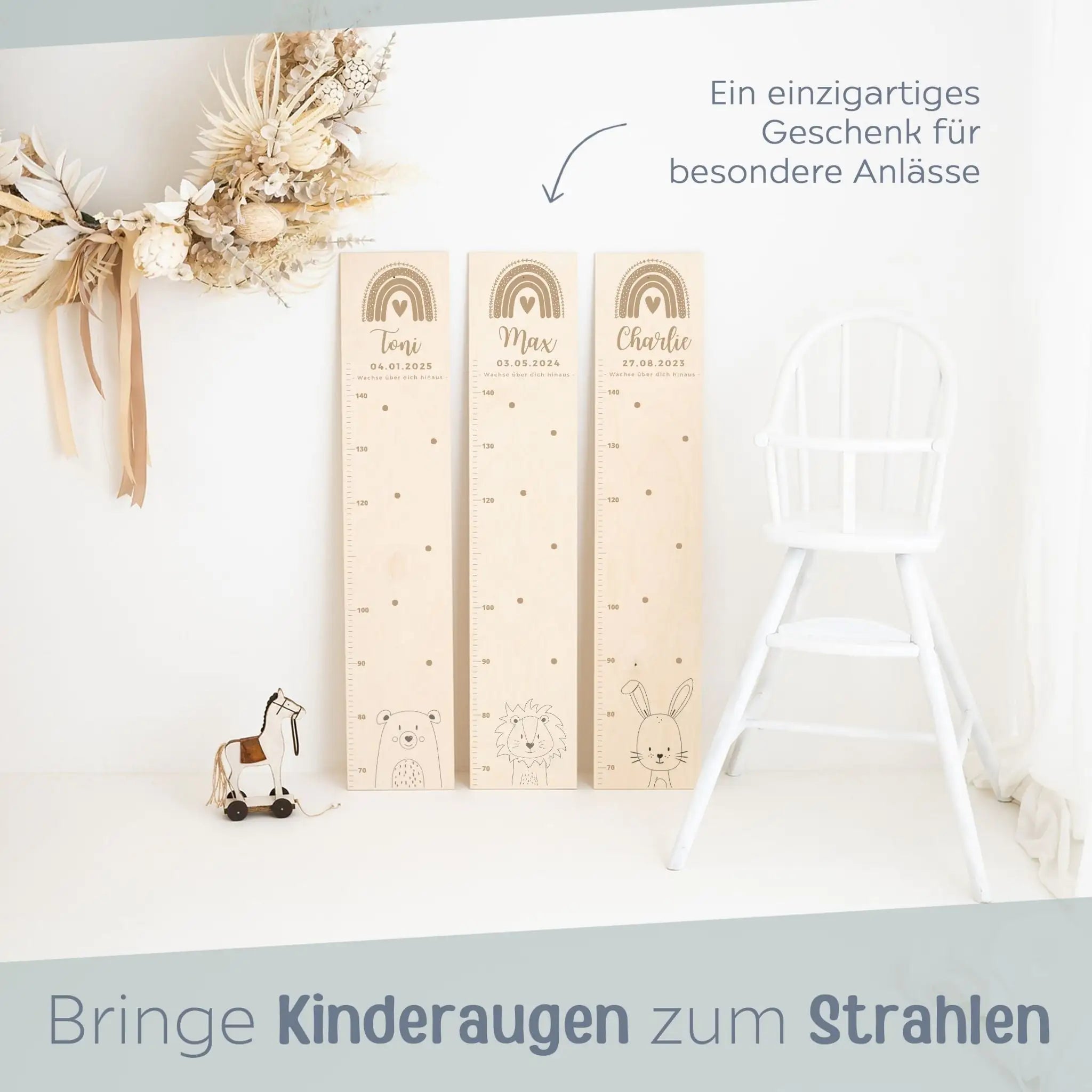 Kindermesslatte Holz personalisiert - Tier Gravur - wunderwunsch