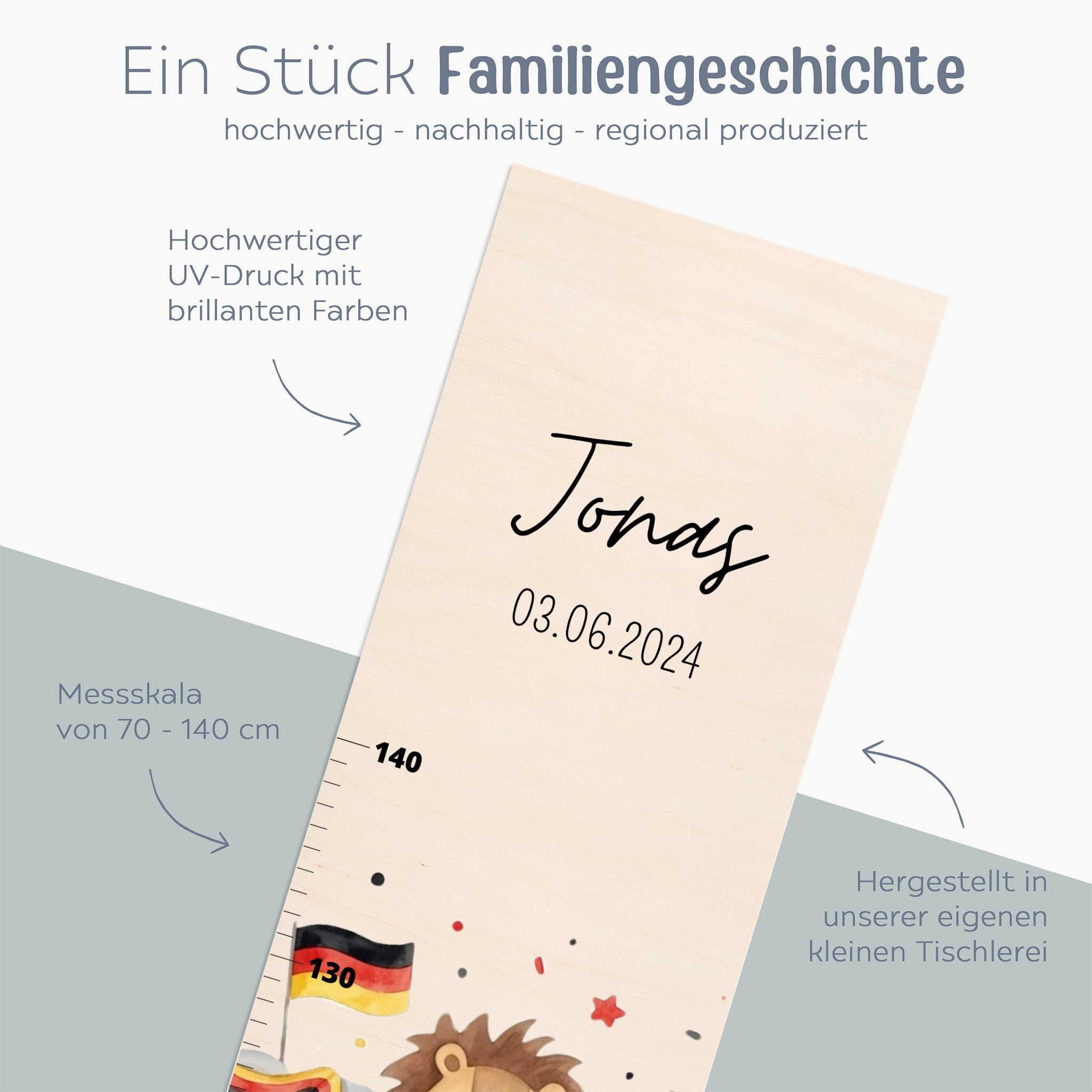 Kindermesslatte Holz personalisiert - WM-Kollektion - wunderwunsch