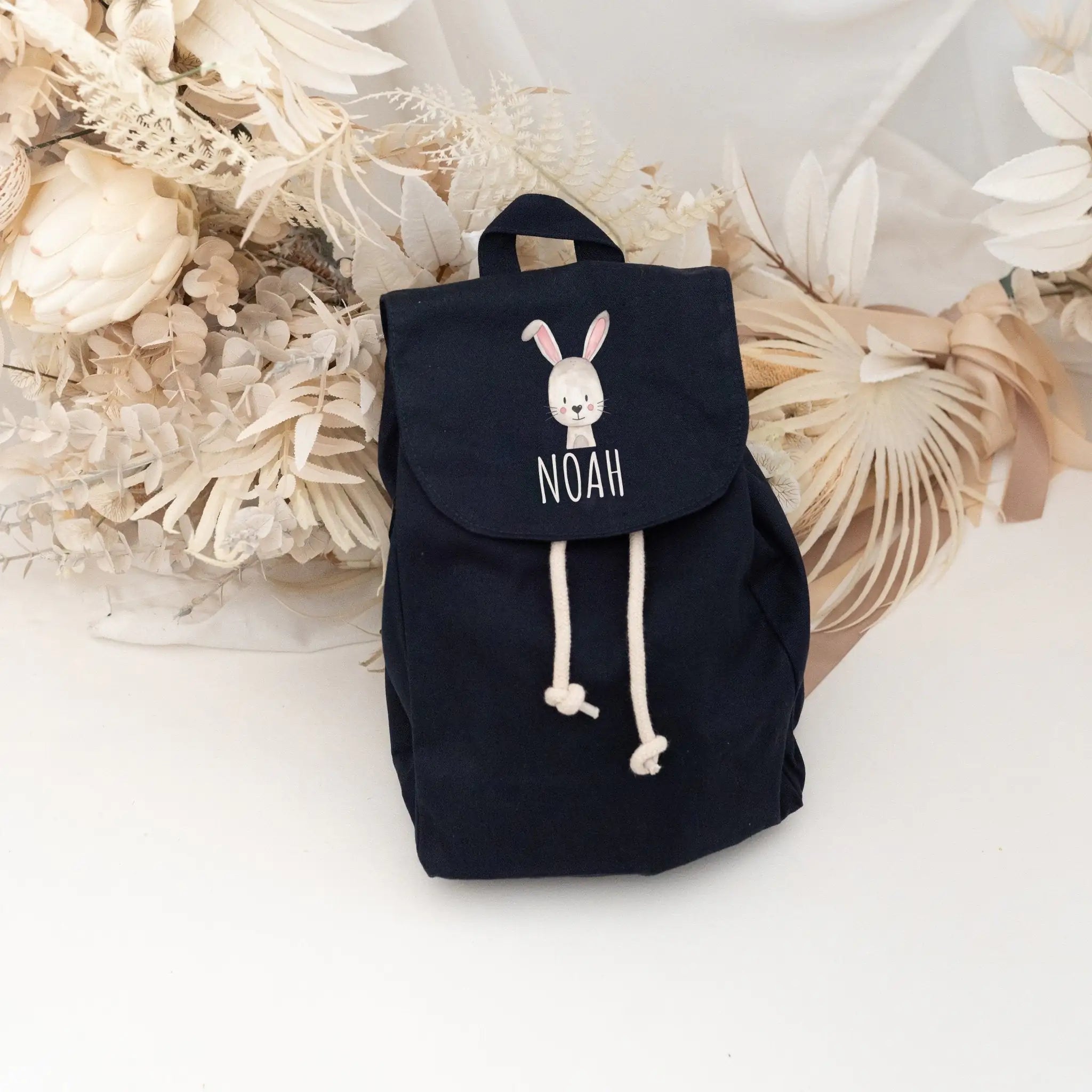 Kinderrucksack "Tier" (gerade Schrift) aus GOTS - zertifizierter Bio - Baumwolle personalisiert - wunderwunsch