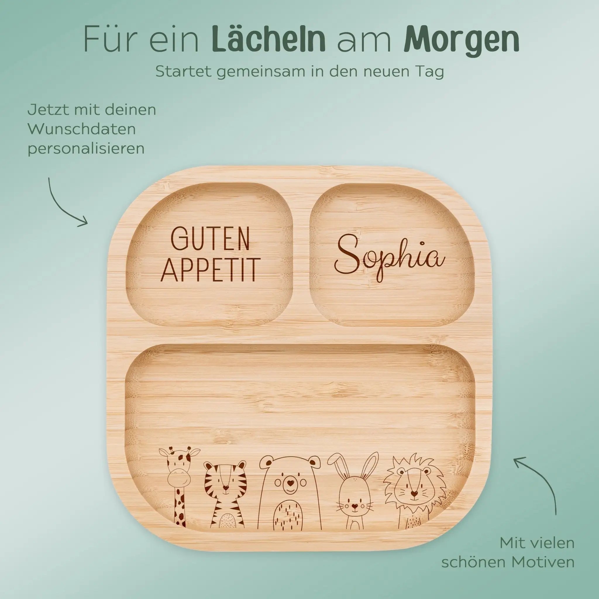 Kinderteller mit Saugnapf - Tiere unten Gravur - wunderwunsch