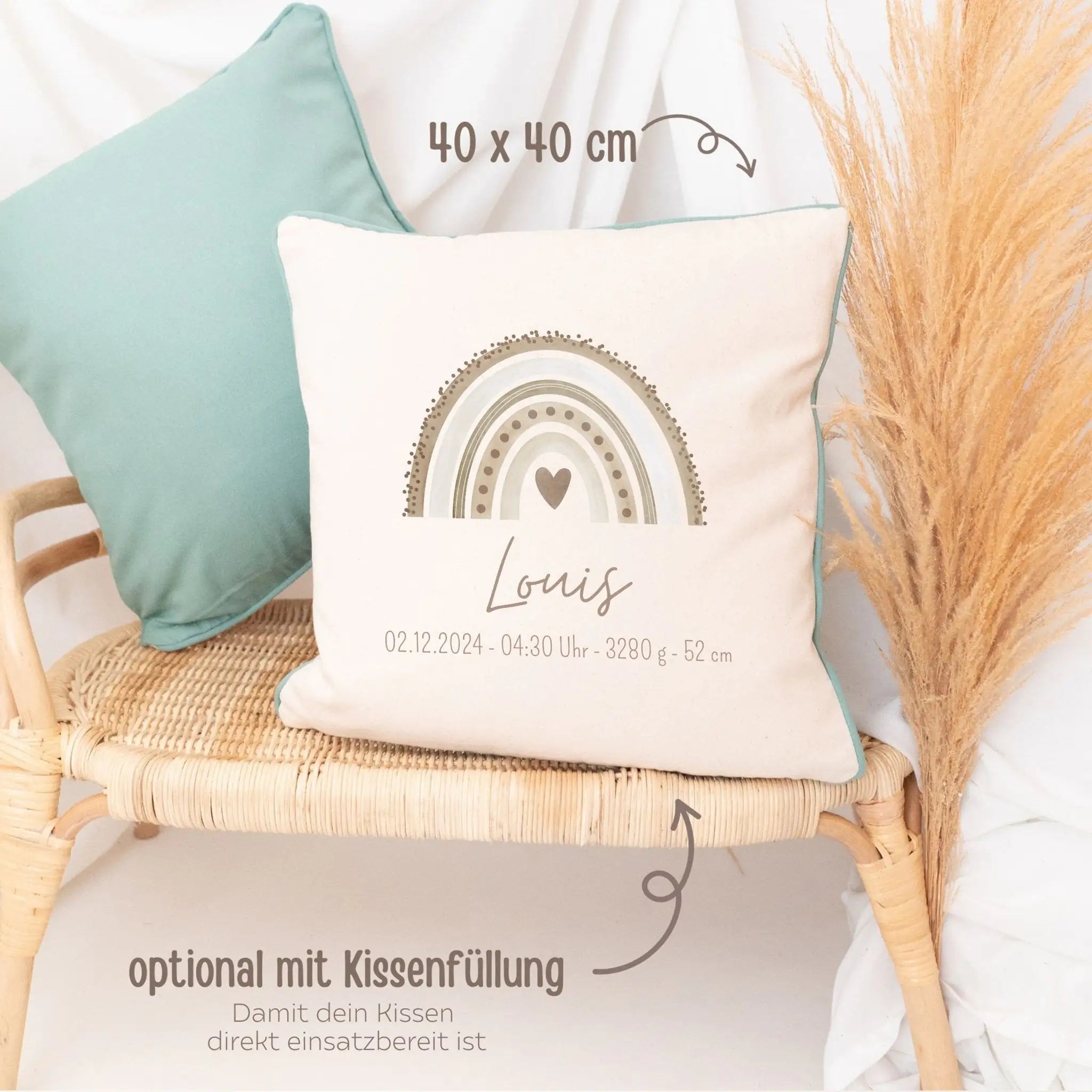 Kissen Baumwolle "Regenbogen" personalisiert - wunderwunsch