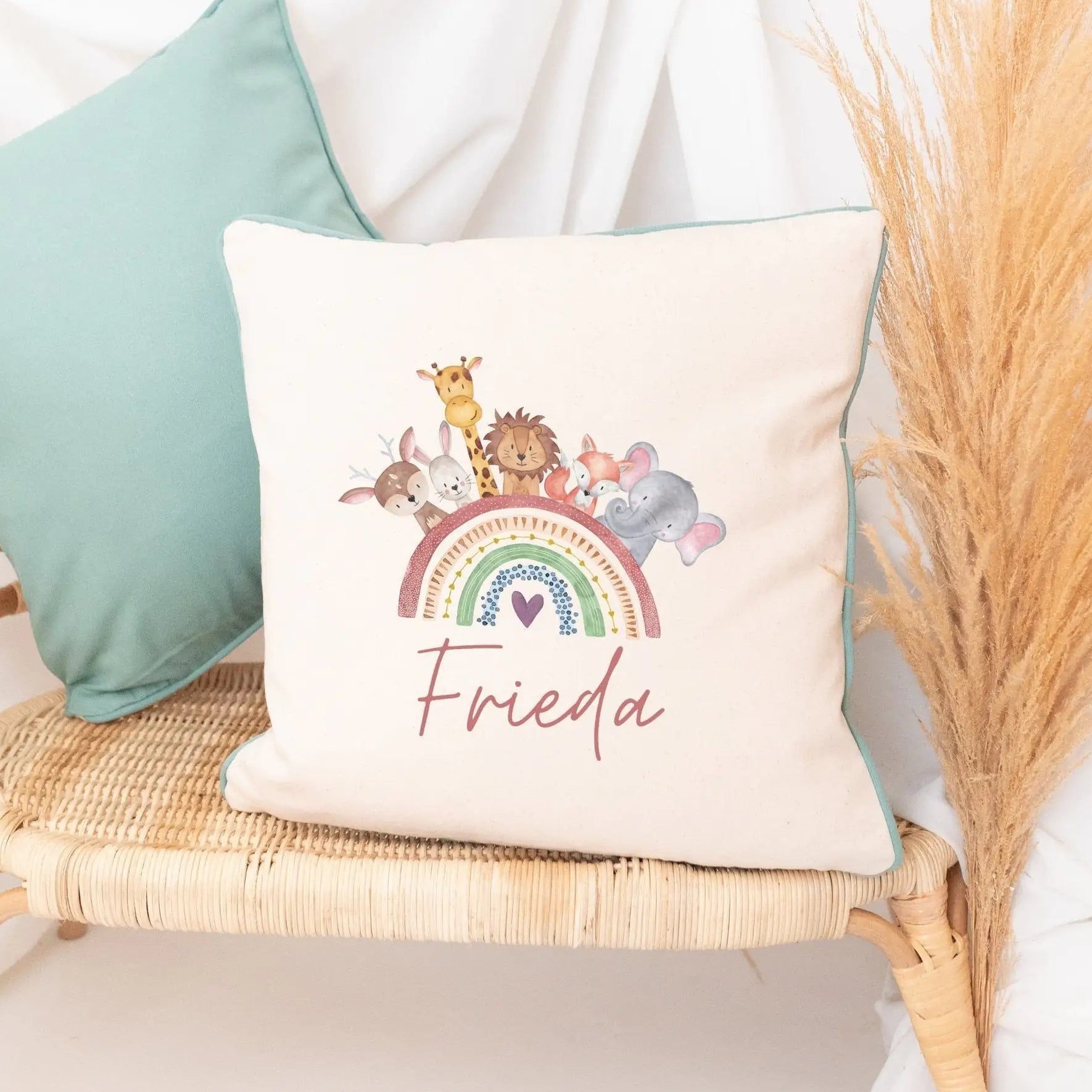 Kissen Baumwolle "Regenbogen Tiere" personalisiert - wunderwunsch