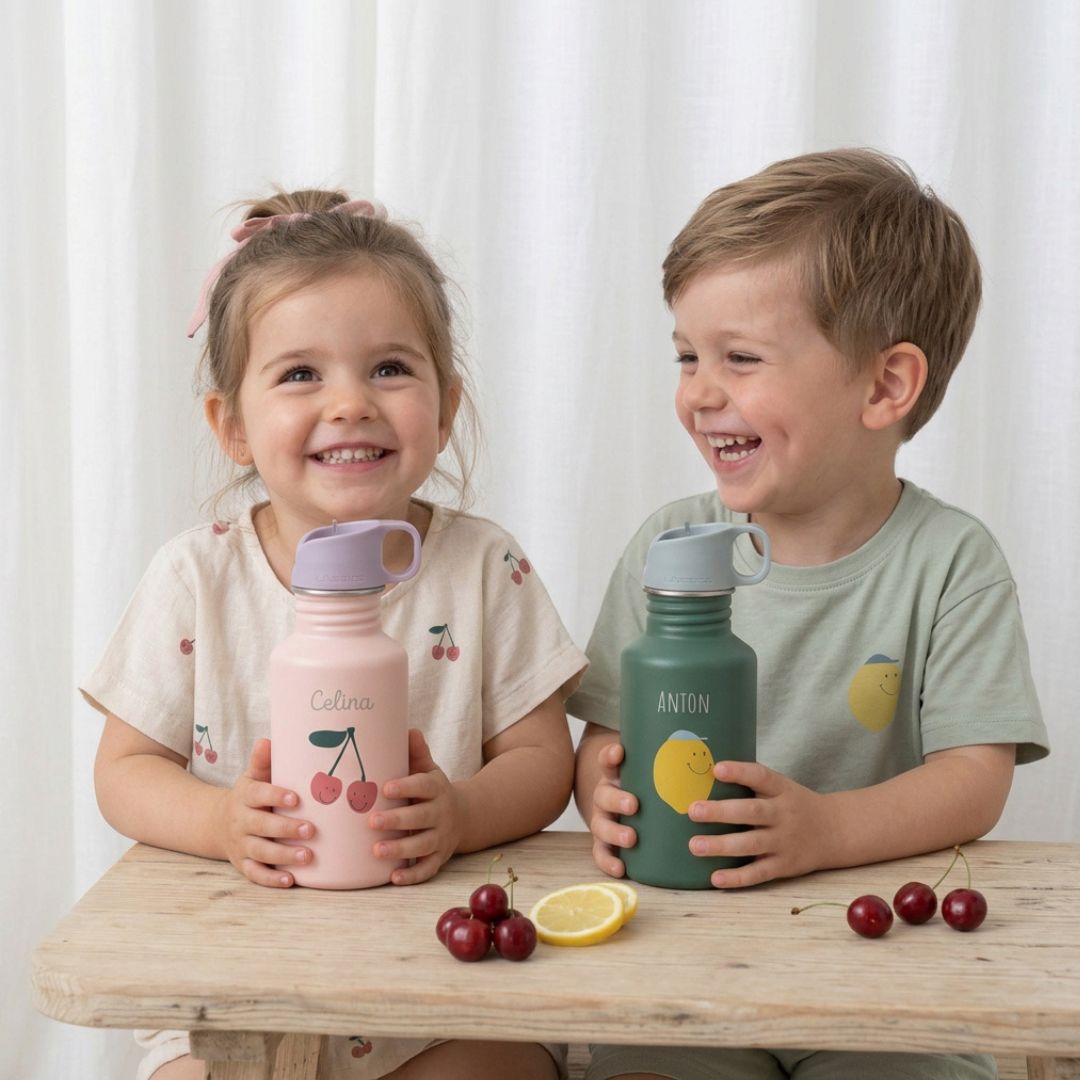 LÄSSIG Edelstahl Kinder Trinkflasche personalisiert - Happy Fruits - wunderwunsch