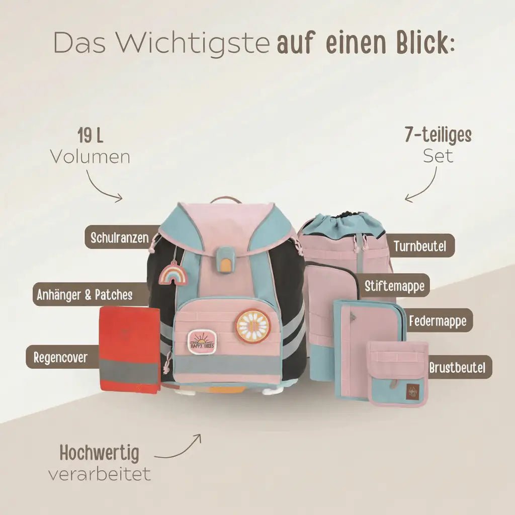 LÄSSIG Schulranzen Set 7 - teilig Flexy - Rosa/Blau - wunderwunsch