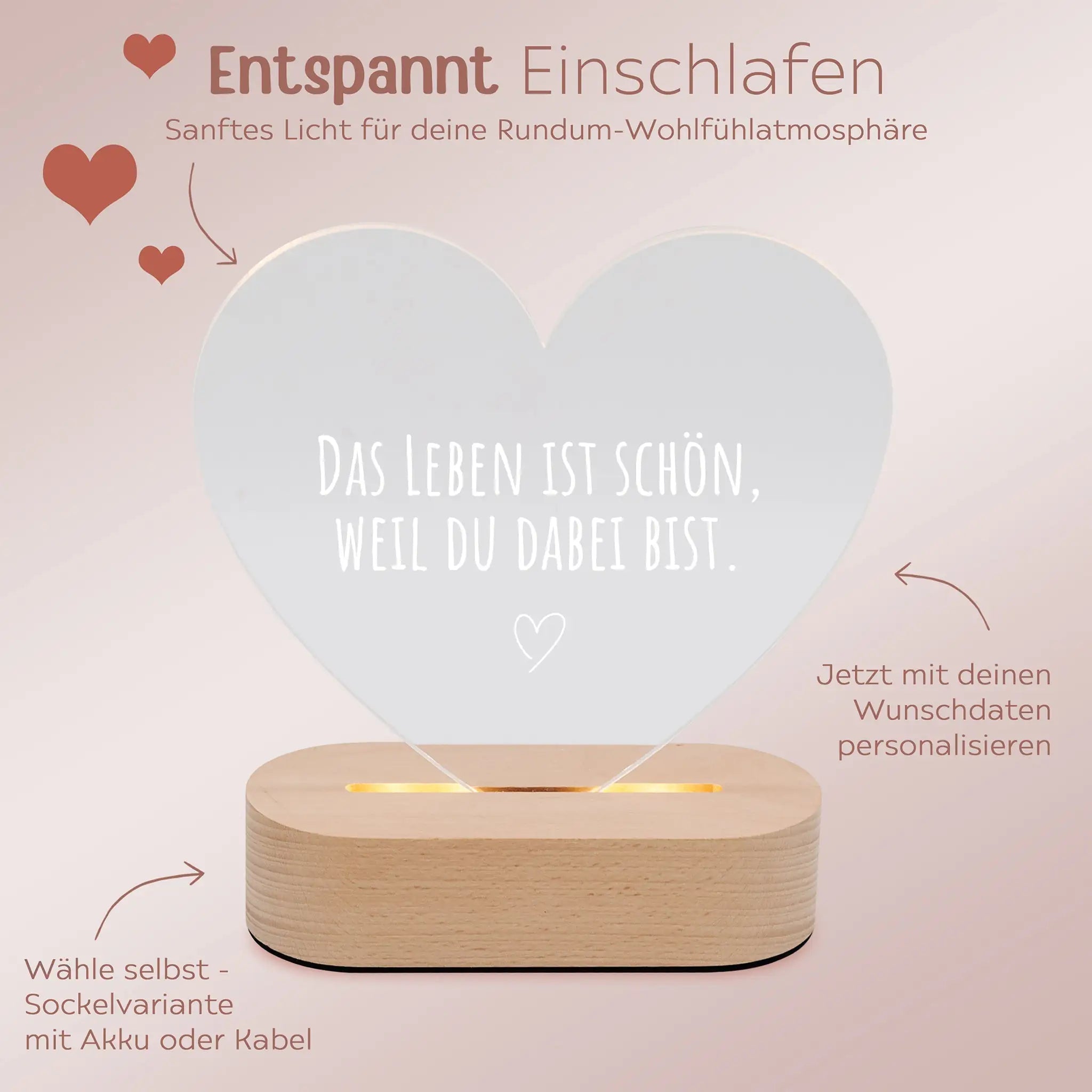 LED Nachtlicht Herz - Das Leben ist schön - wunderwunsch