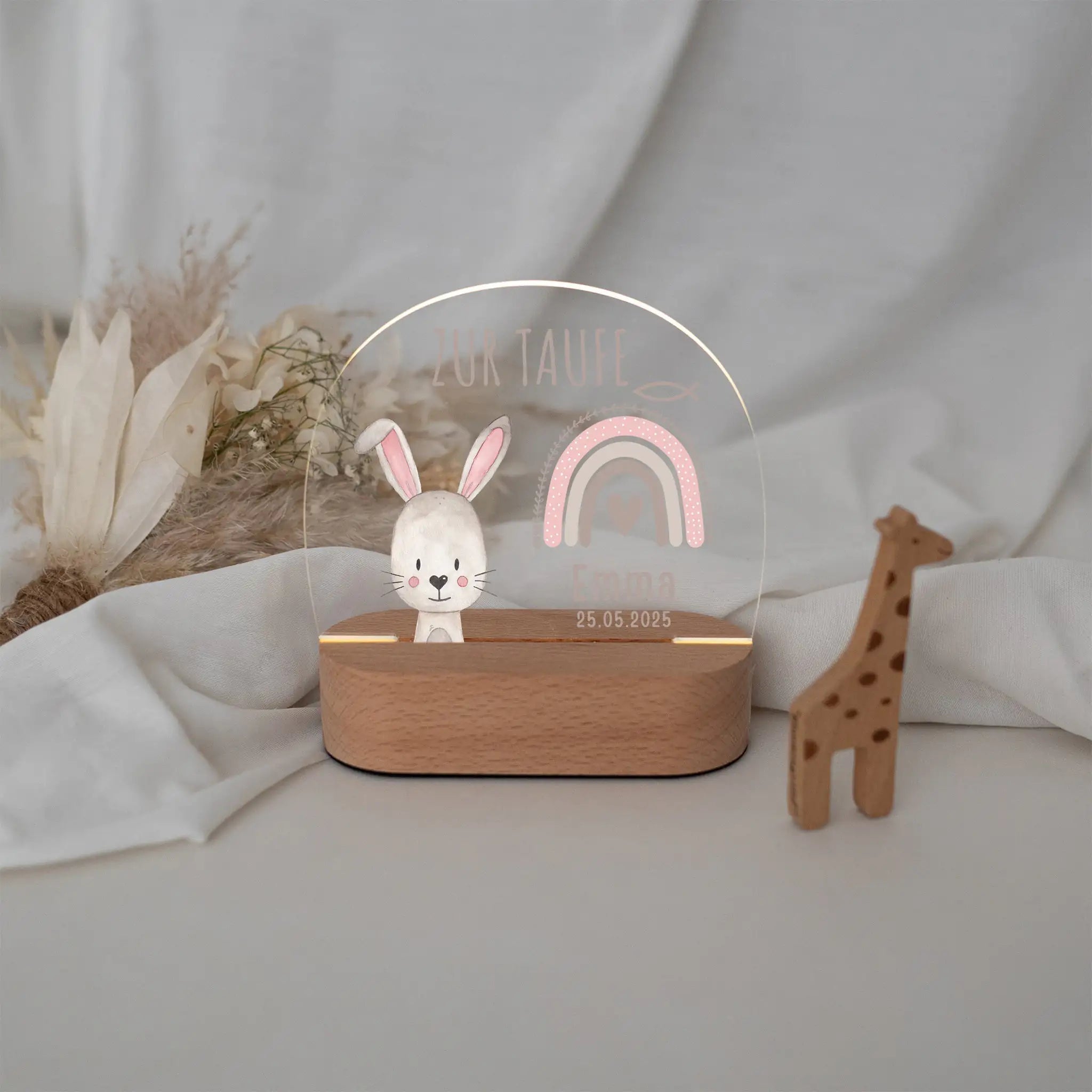 LED Nachtlicht Kinder personalisiert - Taufe Tier Aquarell - wunderwunsch