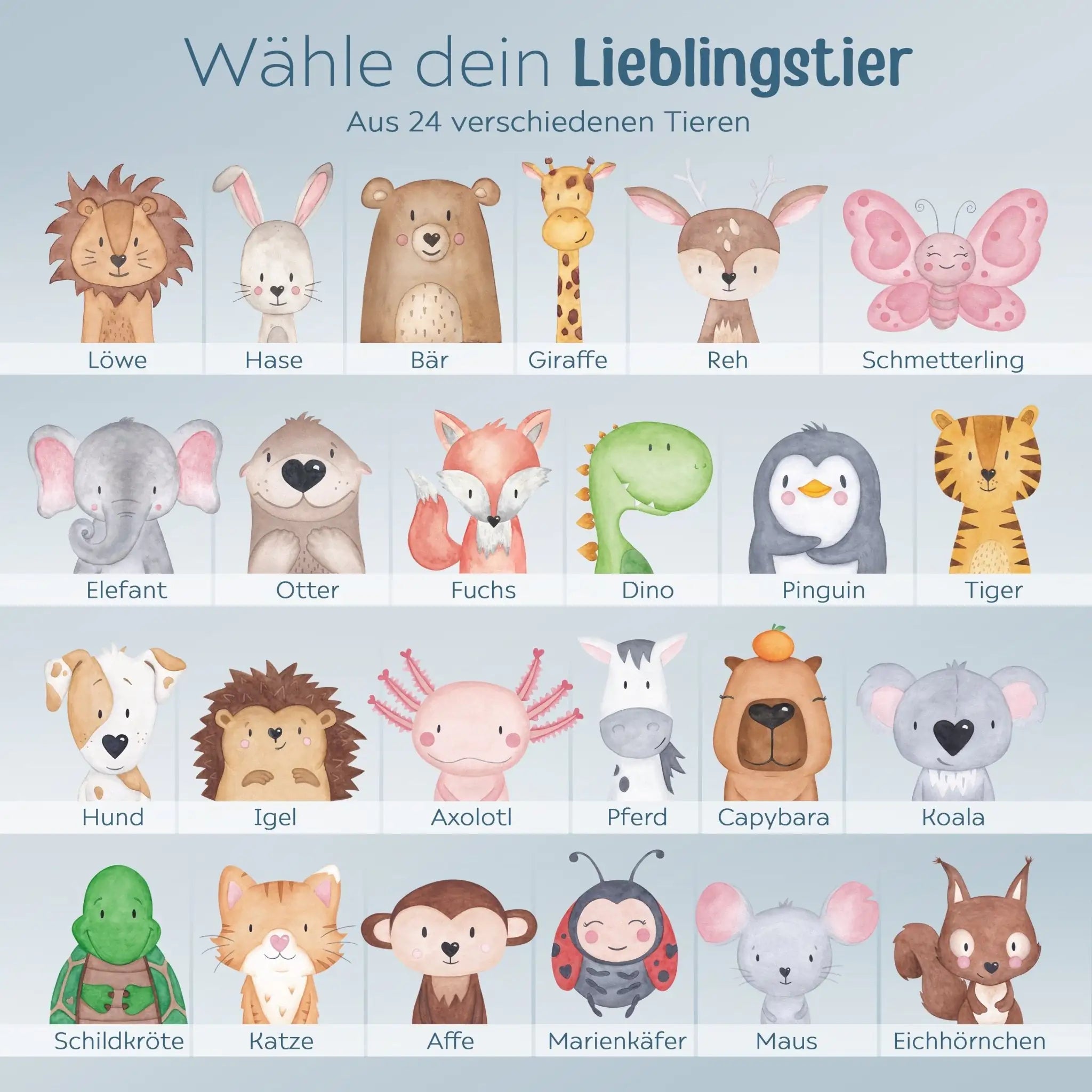 LED Nachtlicht Kinder personalisiert - Tier Aquarell - wunderwunsch