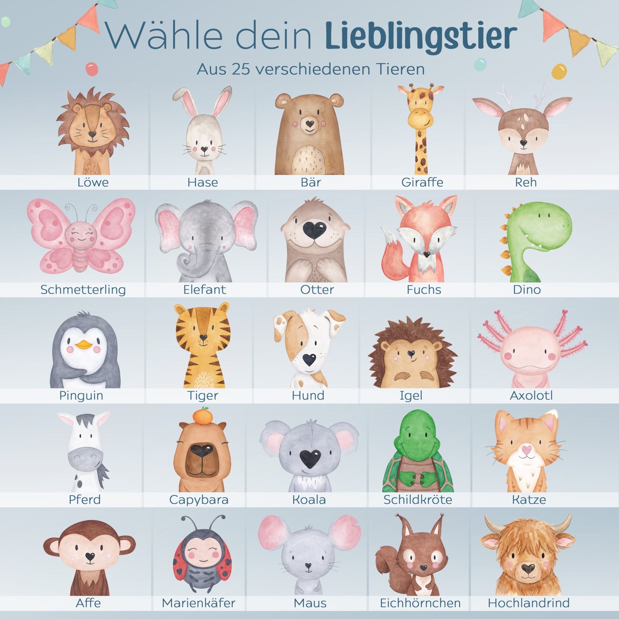 LED Nachtlicht Kinder personalisiert - Tier Girlande Aquarell - wunderwunsch