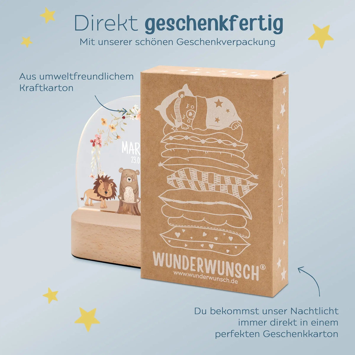 LED Nachtlicht Kinder personalisiert - Tiere Blumenkreis rosa Aquarell - wunderwunsch