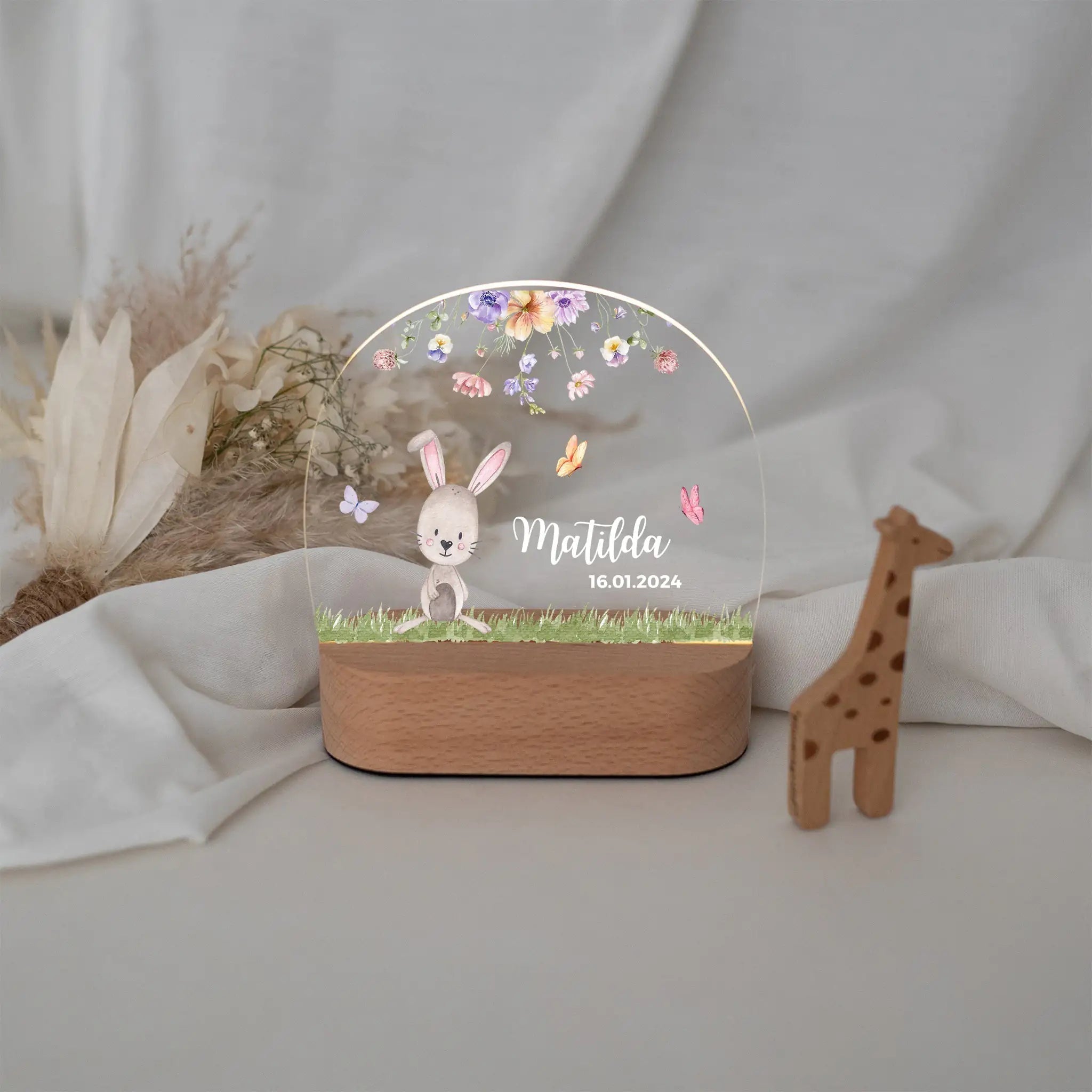 LED Nachtlicht Kinder personalisiert - Tierischer Gartenzauber Aquarell - wunderwunsch