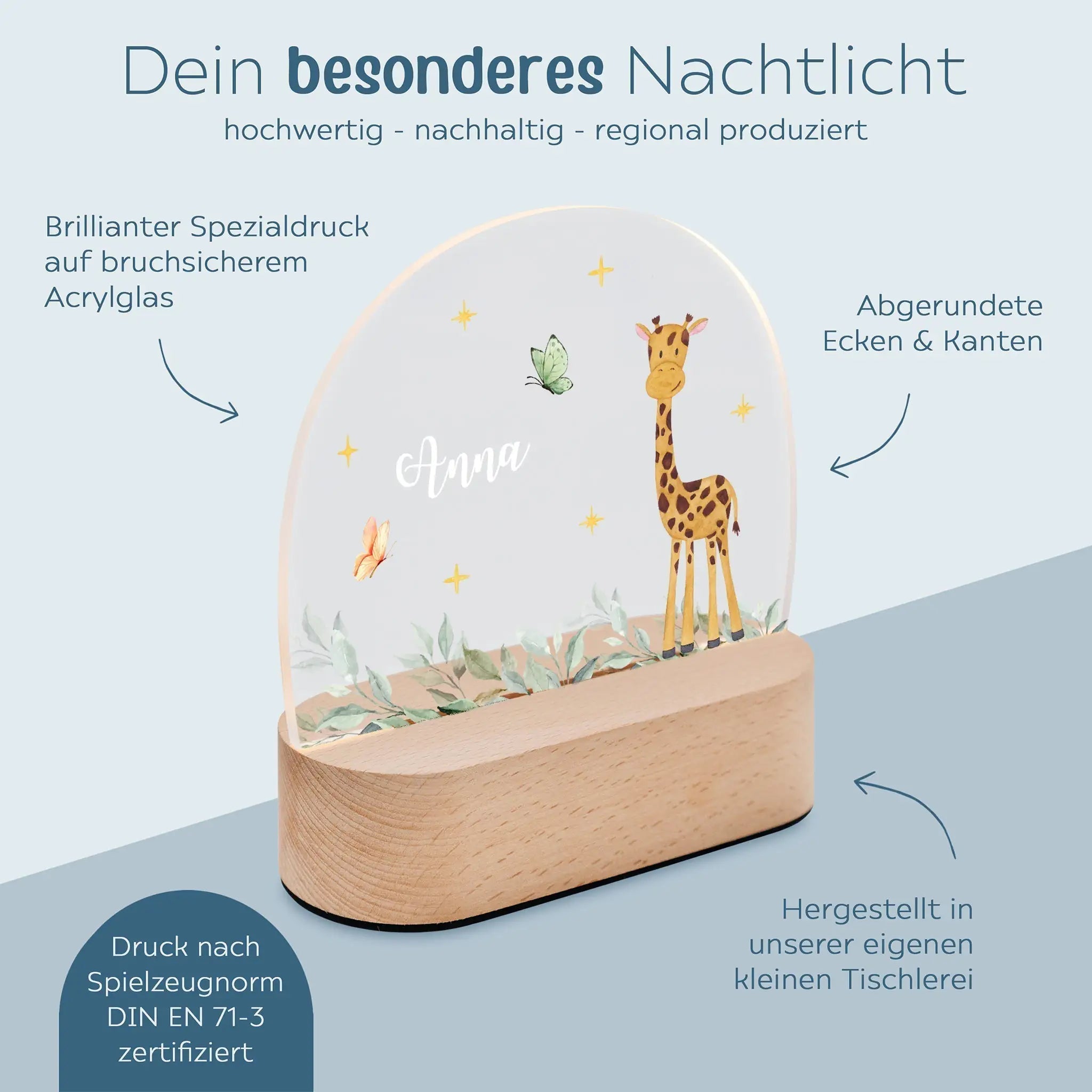 LED Nachtlicht Kinder personalisiert - Tierischer Gartenzauber Aquarell - wunderwunsch