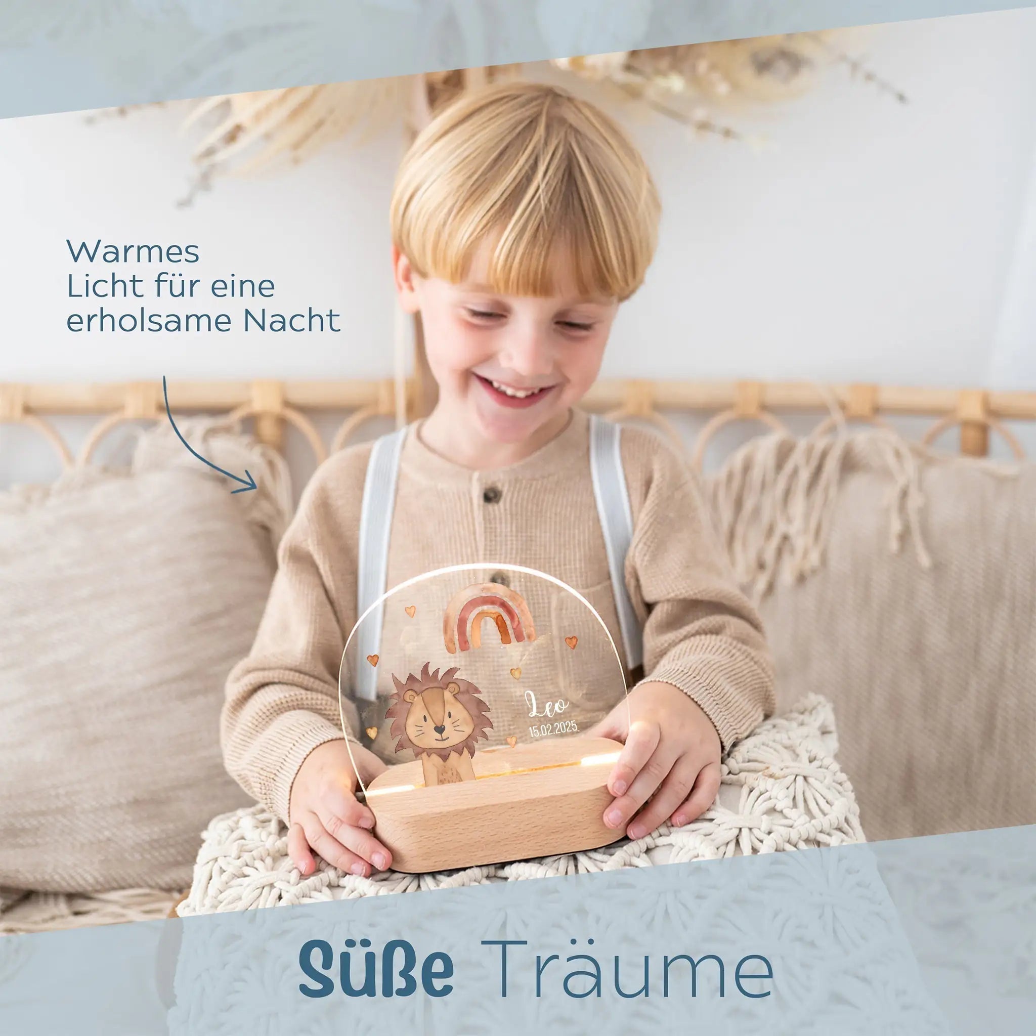 LED Nachtlicht Kinder personalisiert - Traumhafte Tierfreunde Aquarell - wunderwunsch