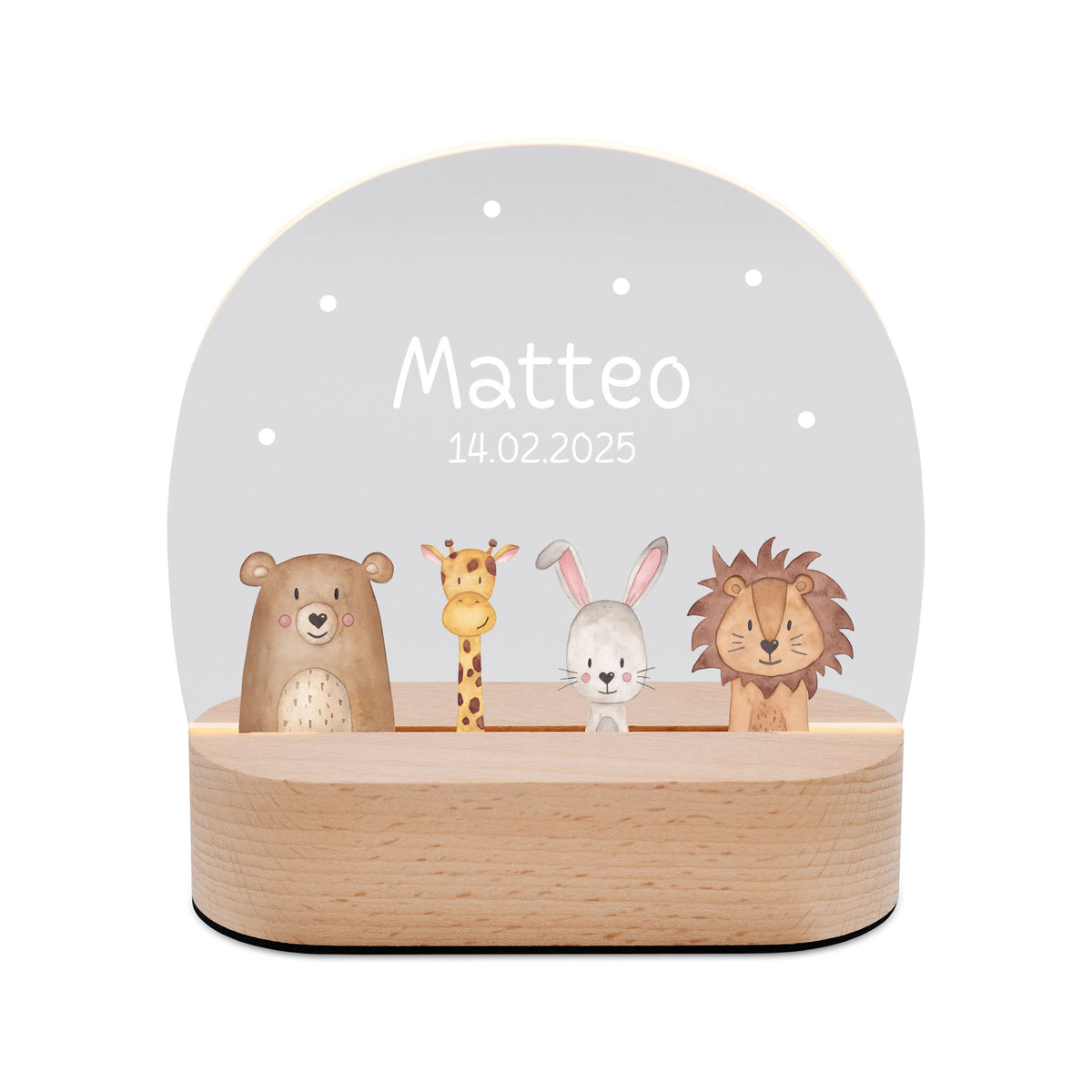 LED Nachtlicht Kinder personalisiert - verschiedene Schriftarten - Tiere unten - wunderwunsch