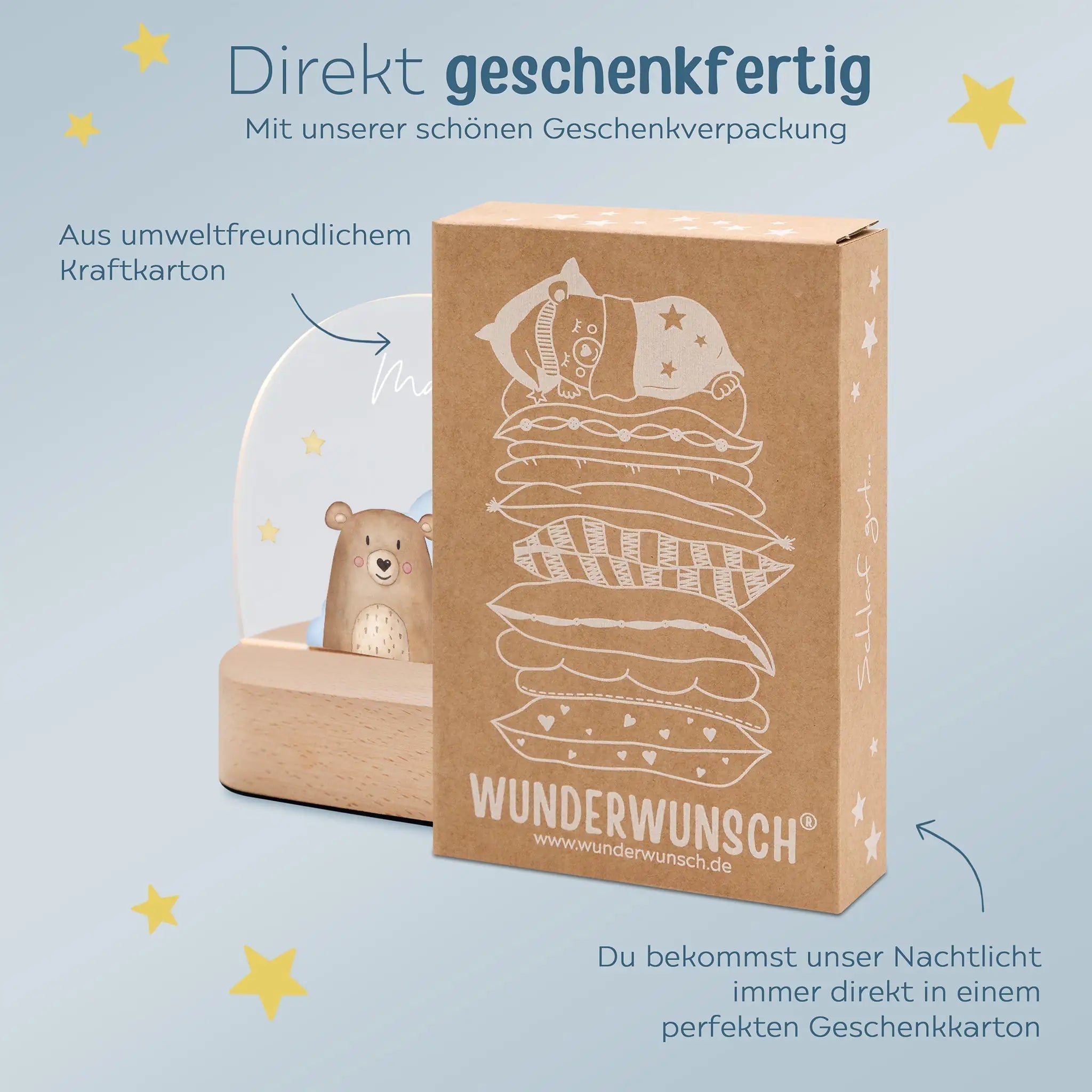 LED Nachtlicht Kinder personalisiert - Wolkentier Aquarell - wunderwunsch