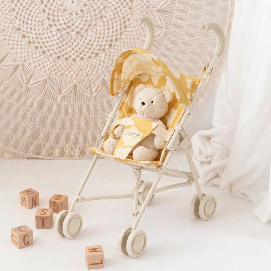 LIEWOOD Puppenwagen personalisiert - Blumen gelb - wunderwunsch
