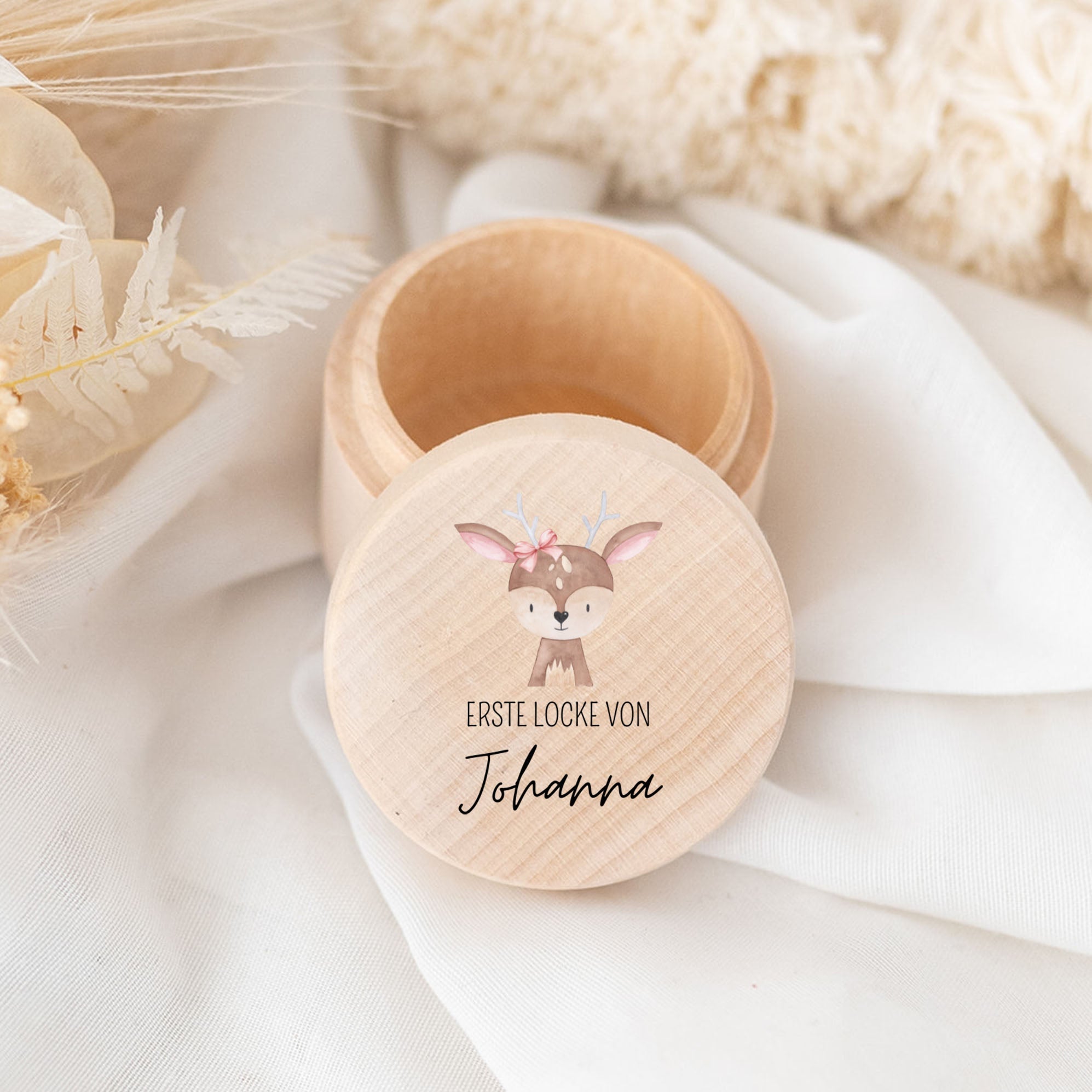 Lockendose Holz personalisiert - Tier Aquarell - wunderwunsch