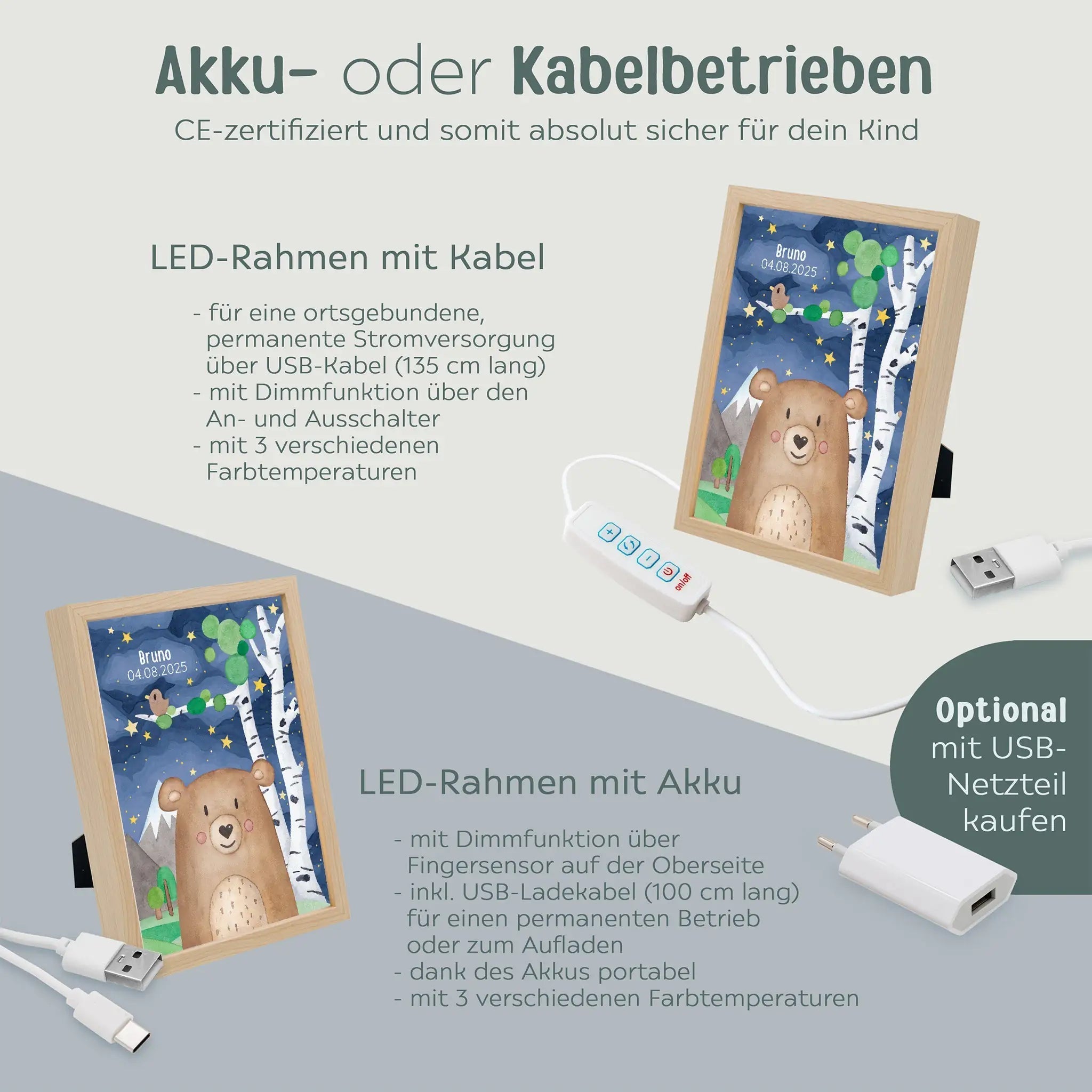 Magischer LED Bilderrahmen - Bär Birkenwald - wunderwunsch