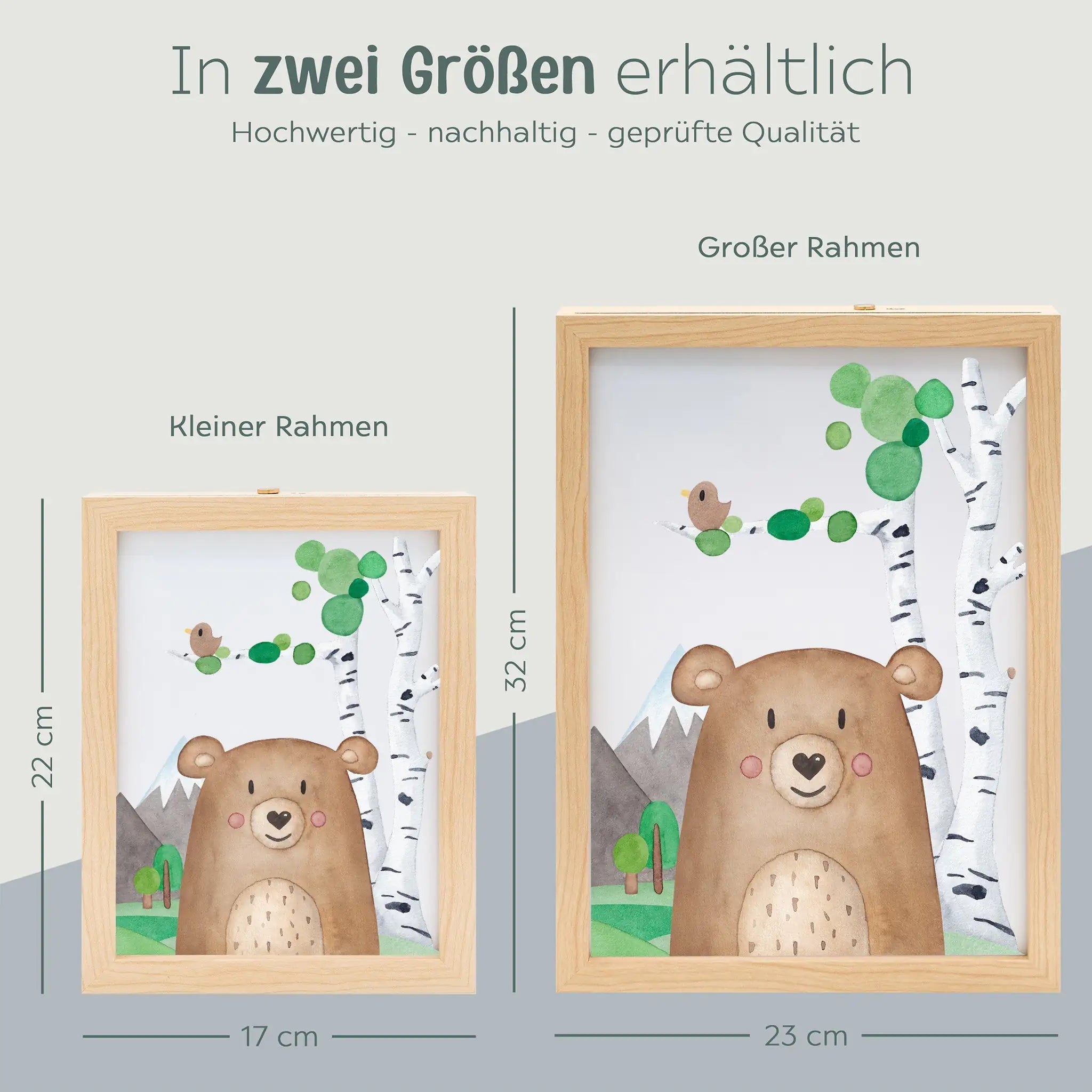 Magischer LED Bilderrahmen - Bär Birkenwald - wunderwunsch