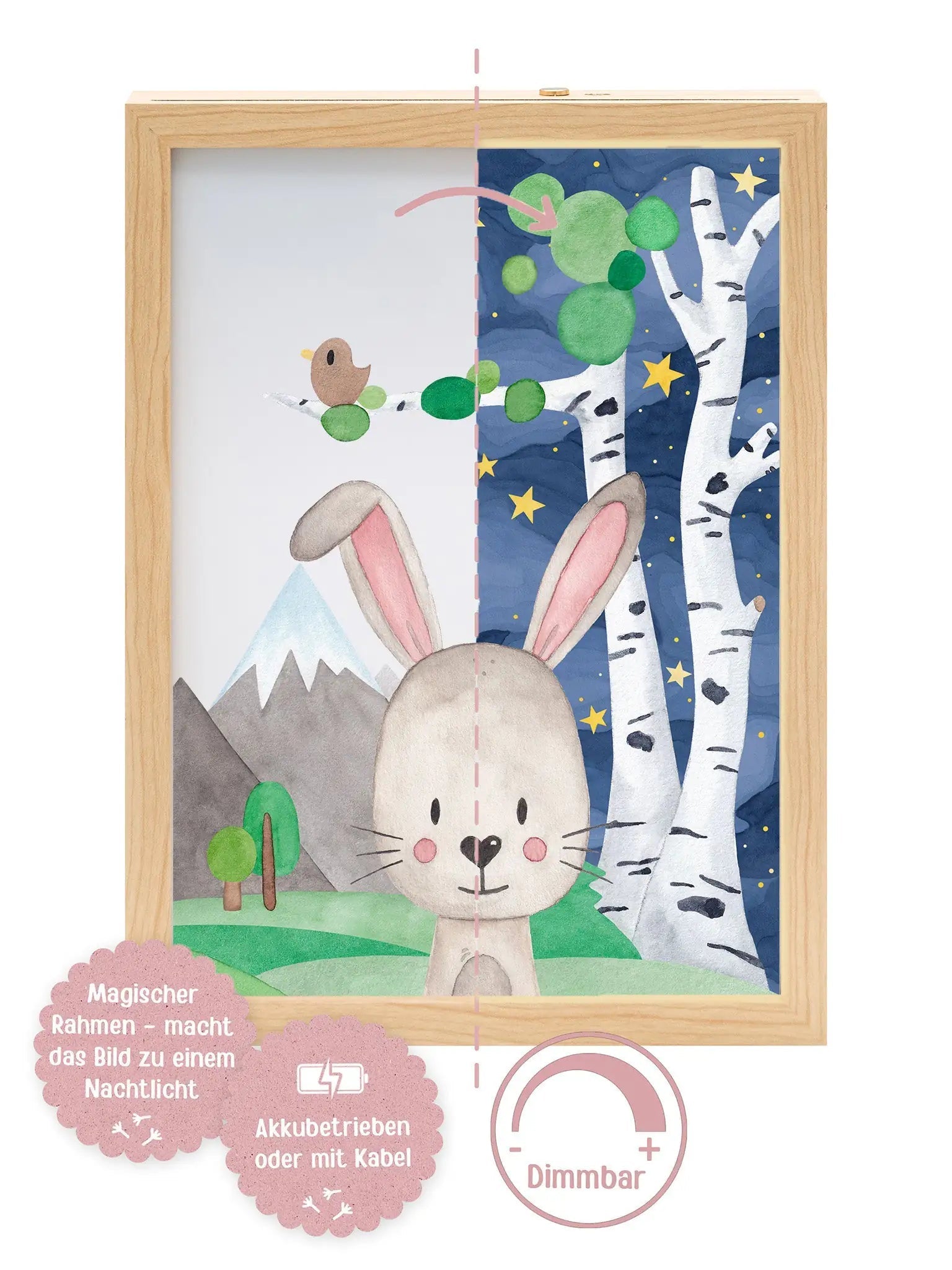 Magischer LED Bilderrahmen - Hase Birkenwald - wunderwunsch