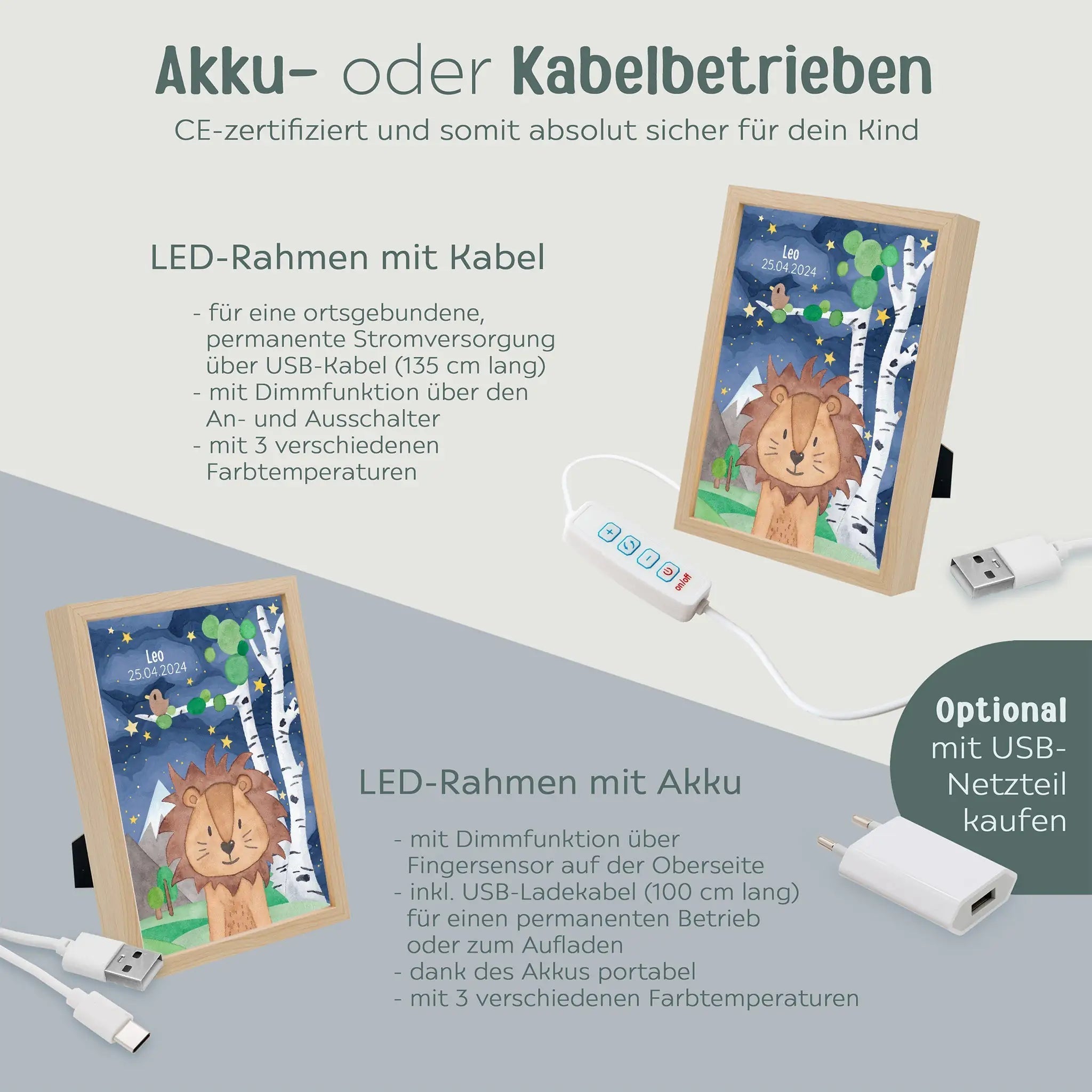 Magischer LED Bilderrahmen - Löwe Birkenwald - wunderwunsch
