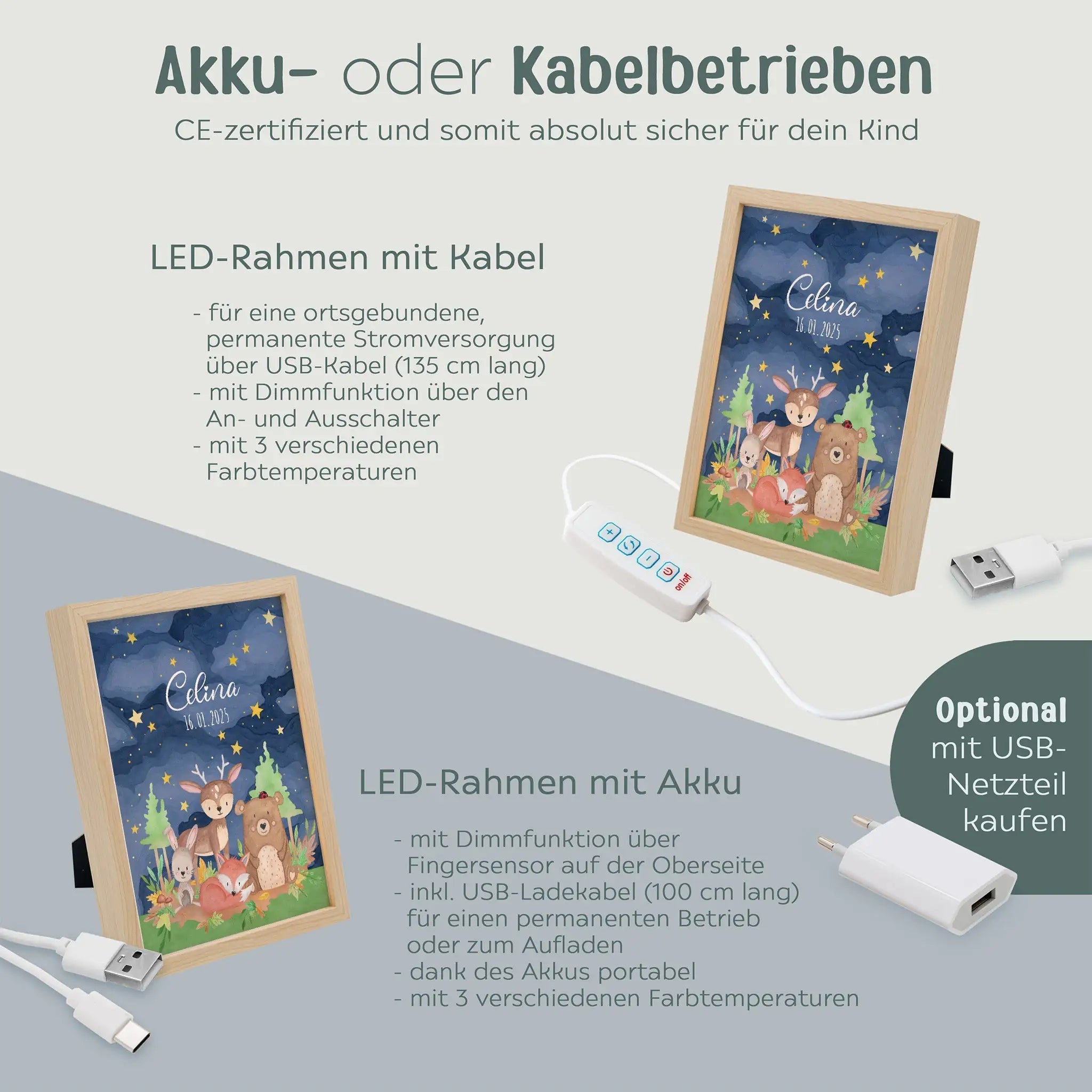 Magischer LED Bilderrahmen - Tierfamilie im Wald - wunderwunsch